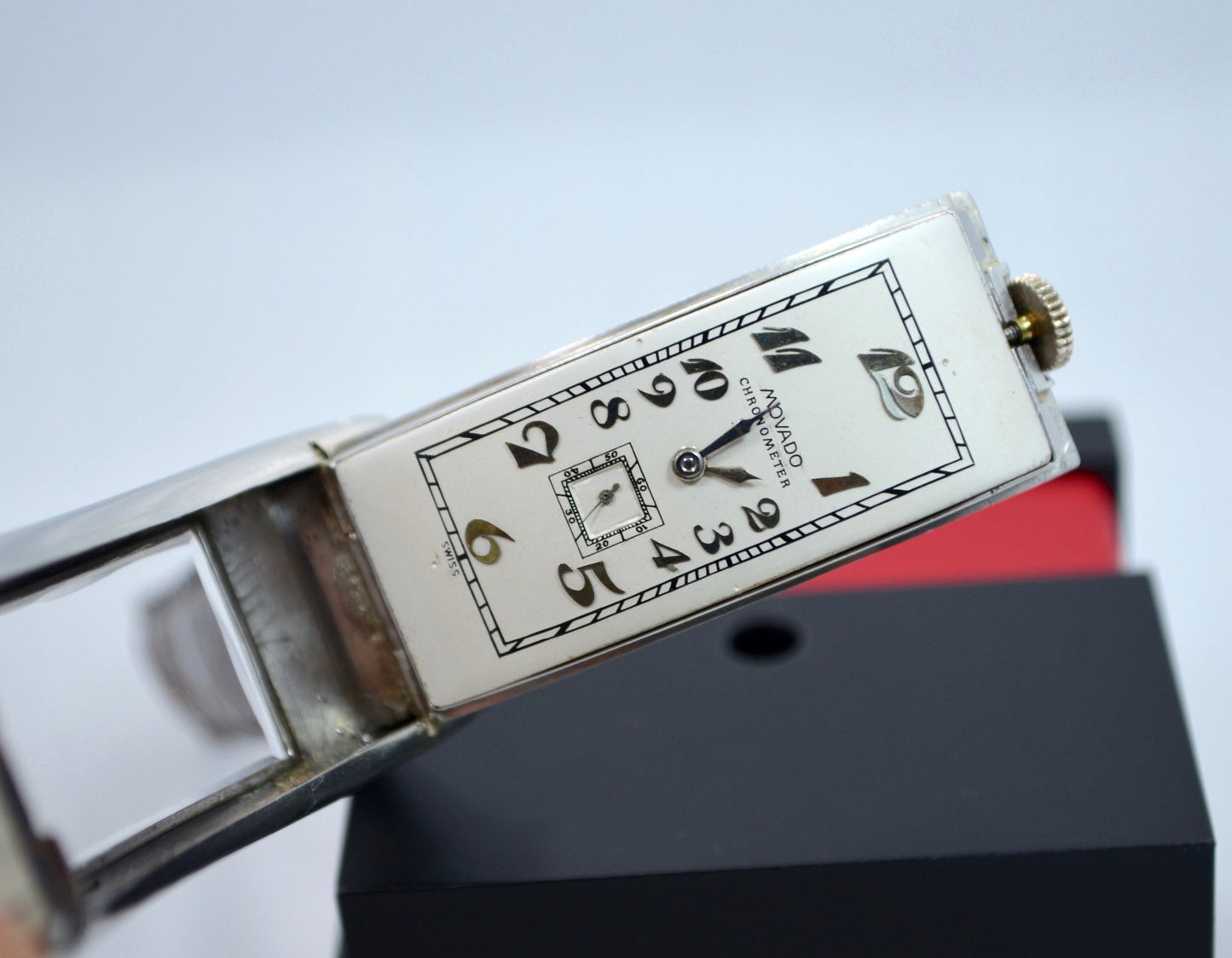 Vintage Movado Polyplan 18K White Gold Large Size Enamel Rectangular Wristwatch - Hashtag Watch Company