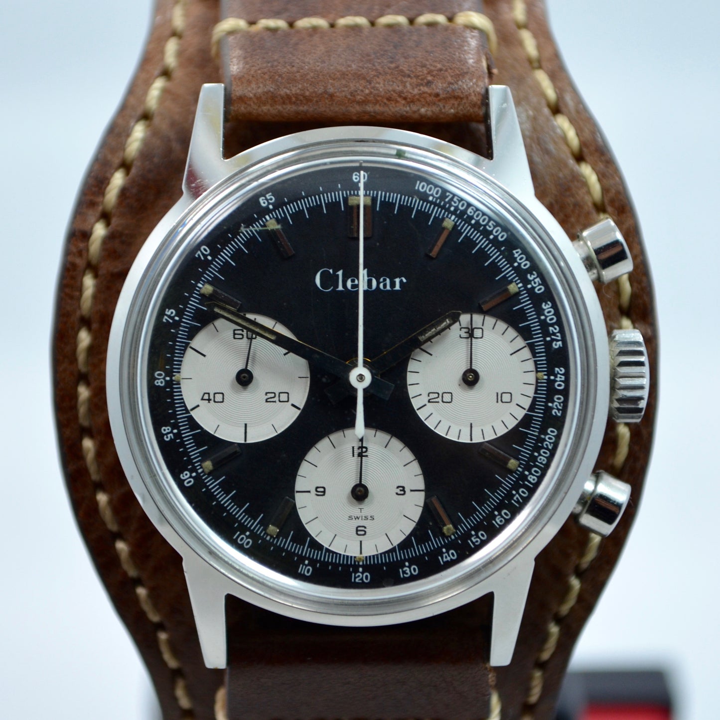 Vintage Clebar 73623 Steel Chronograph "Poor Mans Carrera" Reverse Panda Valjoux 7736 - Hashtag Watch Company