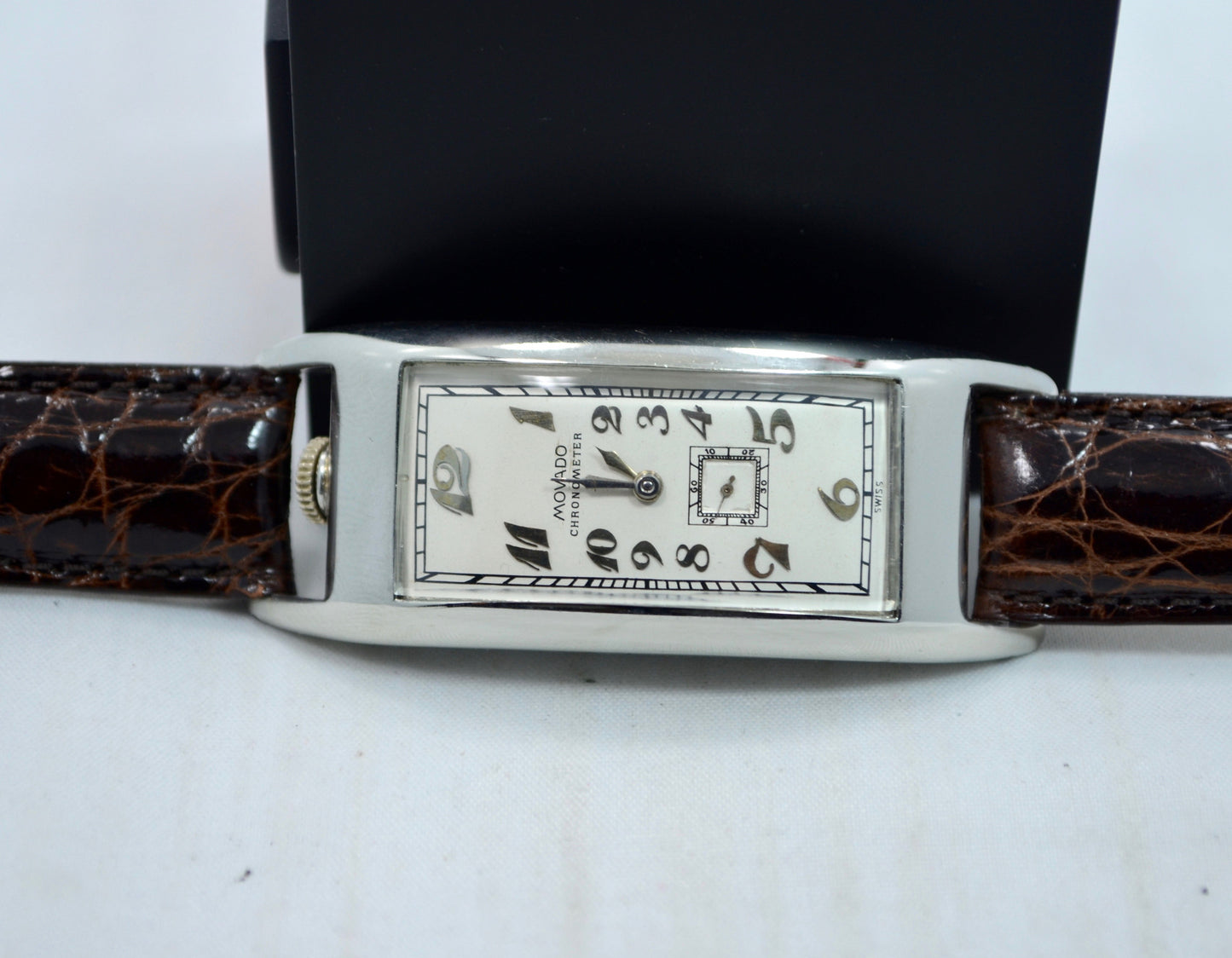 Vintage Movado Polyplan 18K White Gold Large Size Enamel Rectangular Wristwatch - Hashtag Watch Company