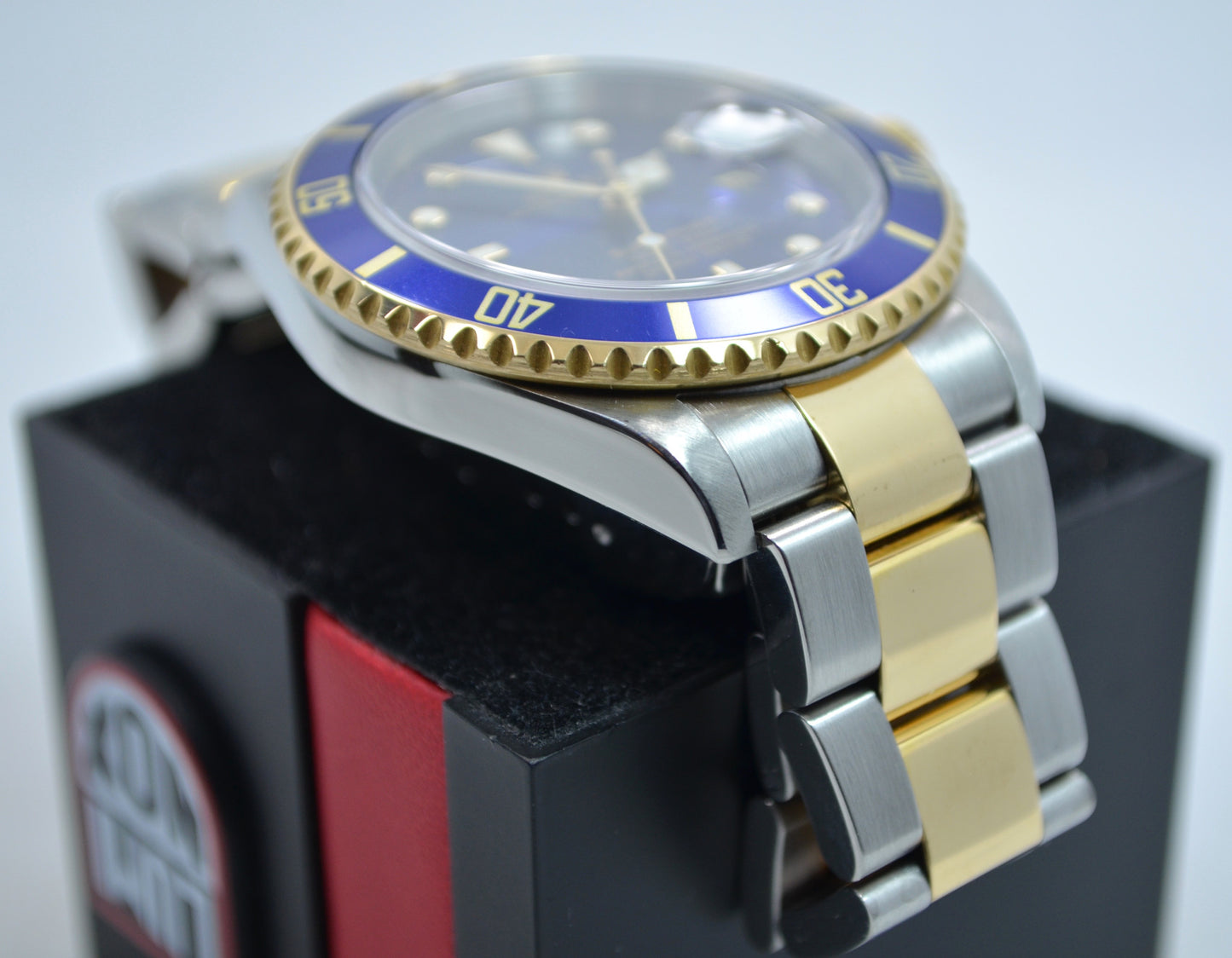 Rolex Submariner 16613 T Blue Two Tone 18K Gold Steel "F" Serial Wristwatch Box Papers - Hashtag Watch Company