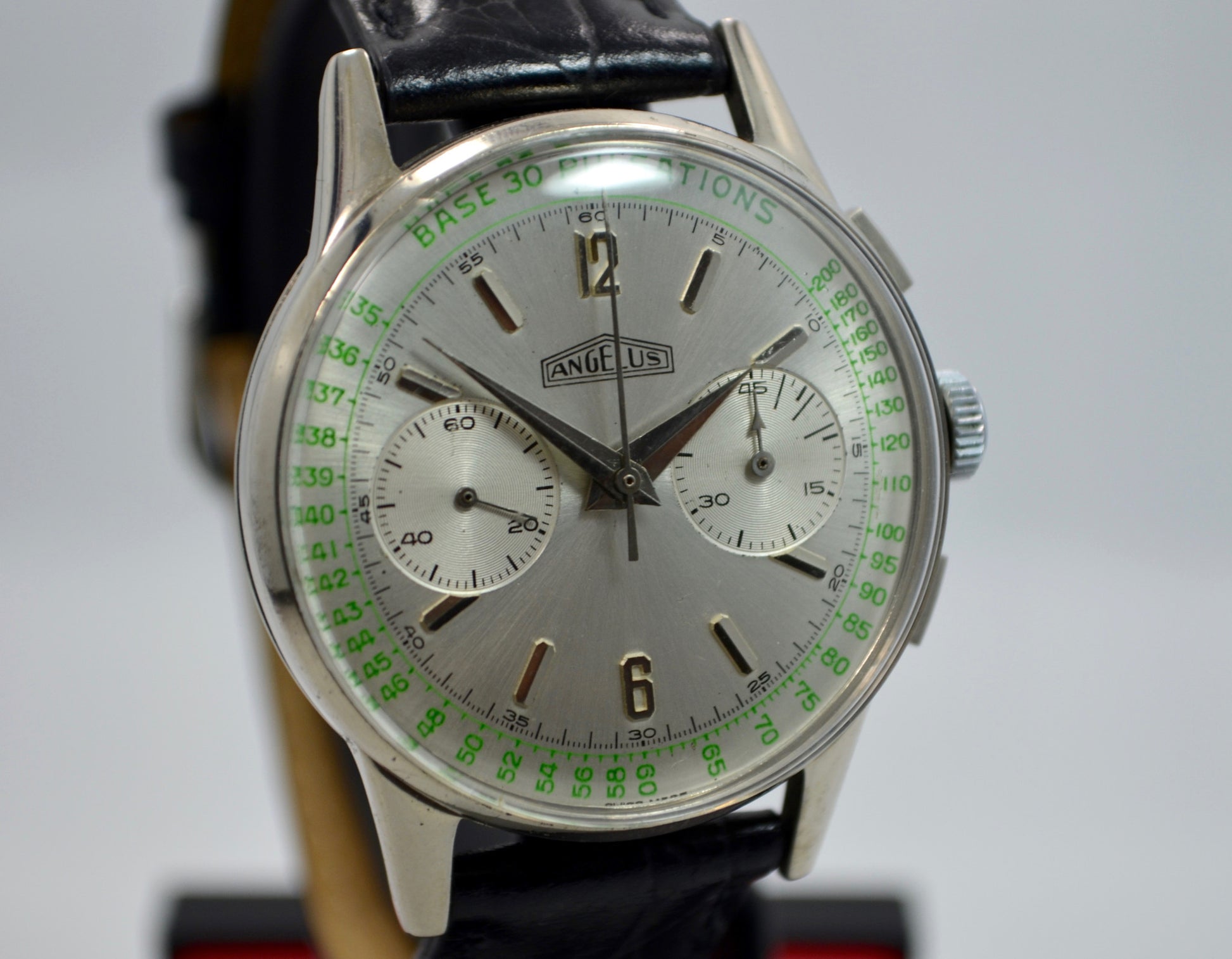 Vintage Angelus Steel Chronograph Pulsations Oversized Manual Wind Watch - Hashtag Watch Company