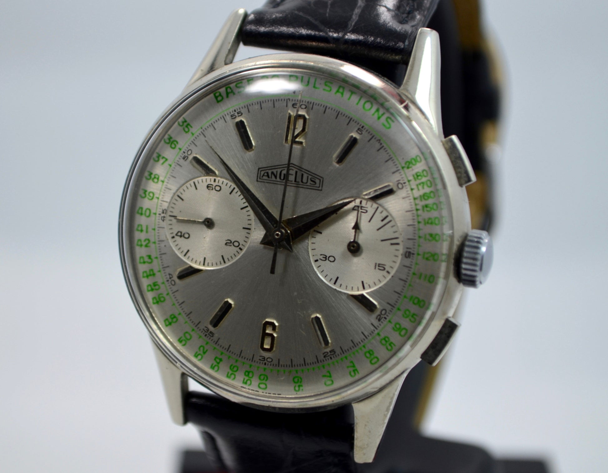 Vintage Angelus Steel Chronograph Pulsations Oversized Manual Wind Watch - Hashtag Watch Company