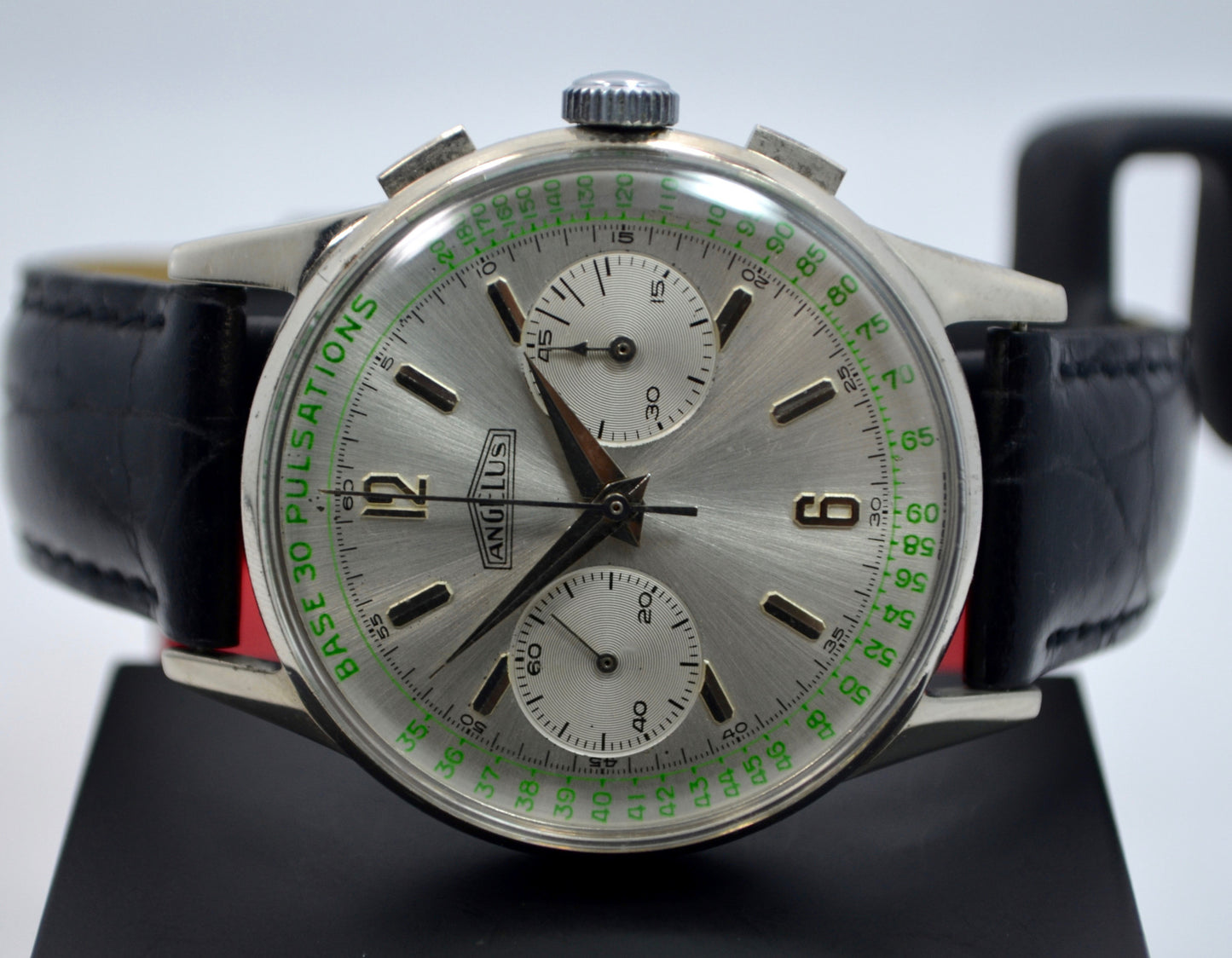 Vintage Angelus Steel Chronograph Pulsations Oversized Manual Wind Watch - Hashtag Watch Company