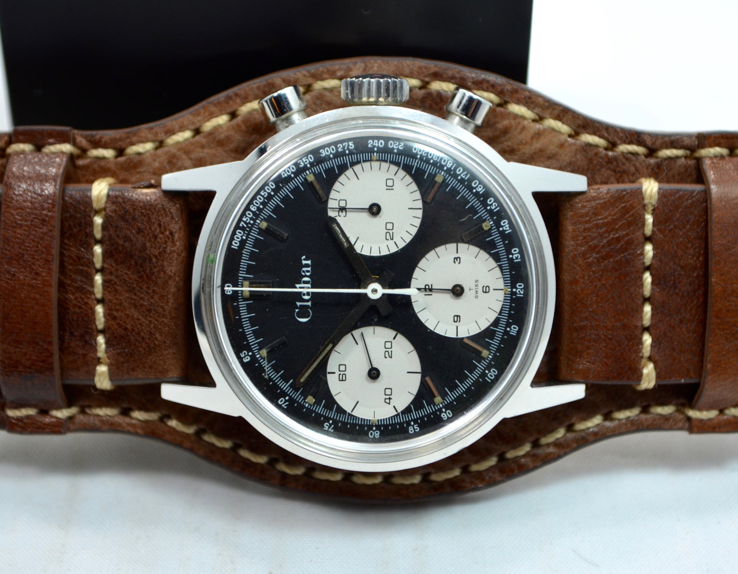 Vintage Clebar 73623 Steel Chronograph "Poor Mans Carrera" Reverse Panda Valjoux 7736 - Hashtag Watch Company