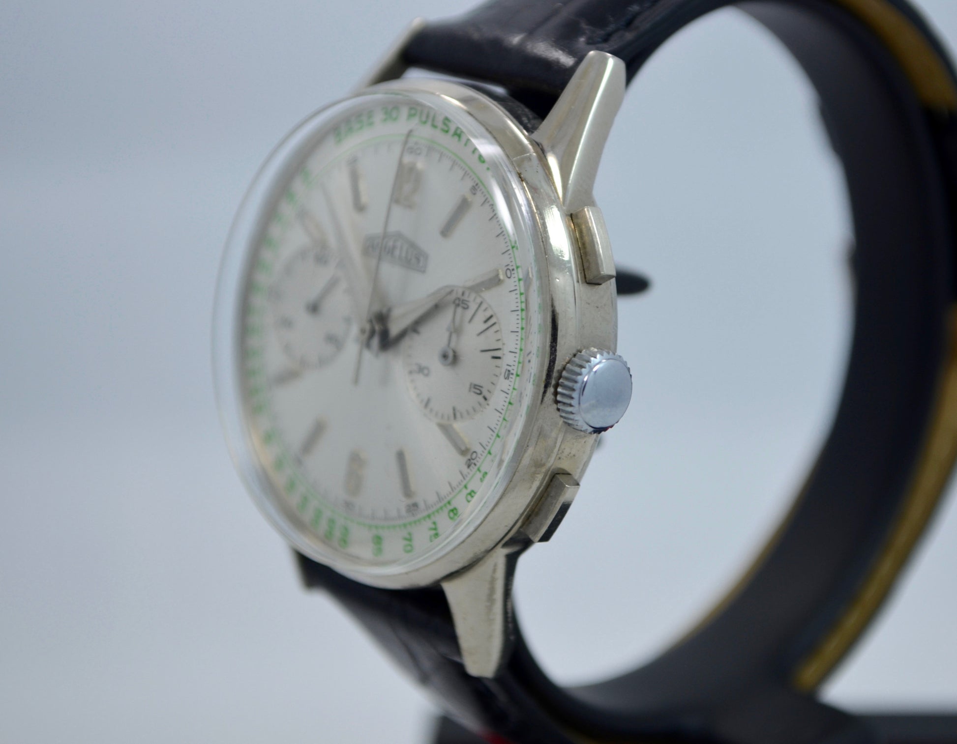 Vintage Angelus Steel Chronograph Pulsations Oversized Manual Wind Watch - Hashtag Watch Company