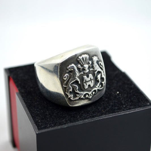 Vintage Sterling Silver German Crest COA Ring HEAVY MASSIVE - Hashtag Watch Company