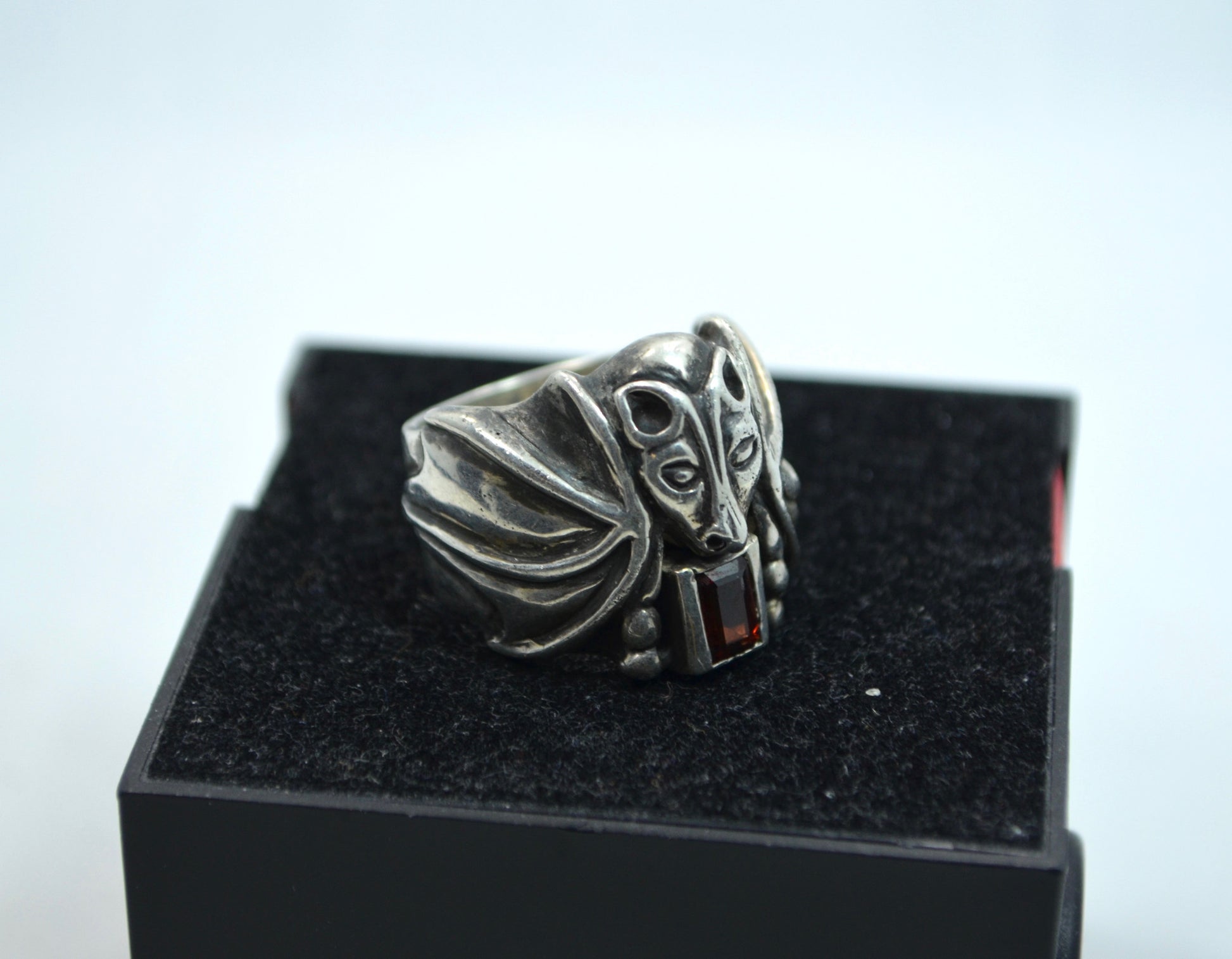 Vintage Large Mens Sterling Silver Flying Bat Smokey Quartz Ring - Hashtag Watch Company