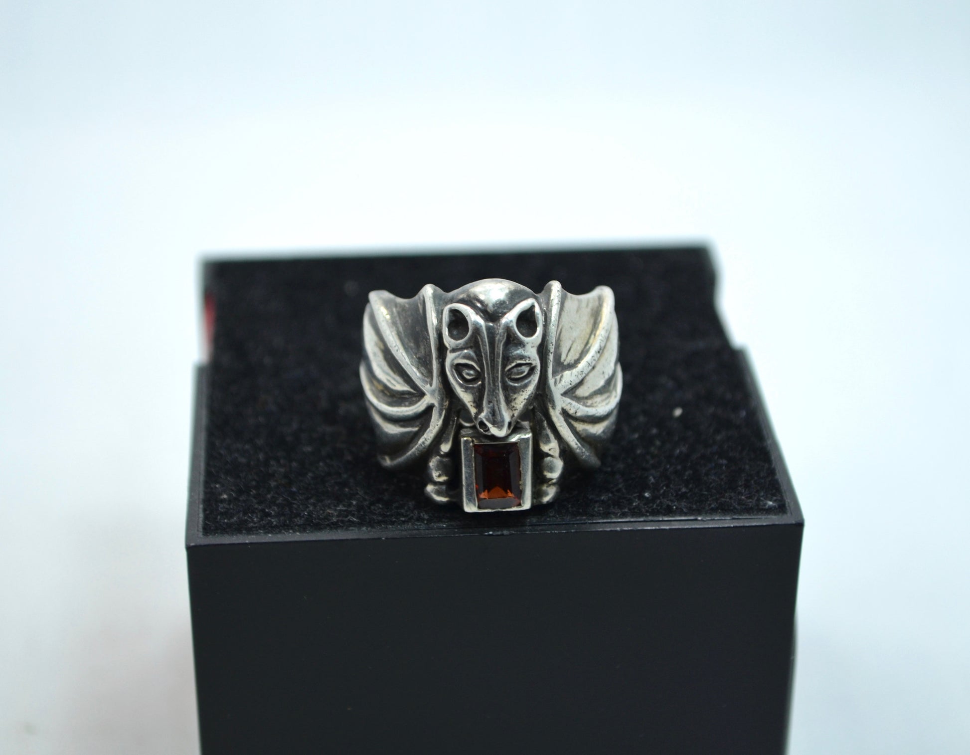 Vintage Large Mens Sterling Silver Flying Bat Smokey Quartz Ring - Hashtag Watch Company