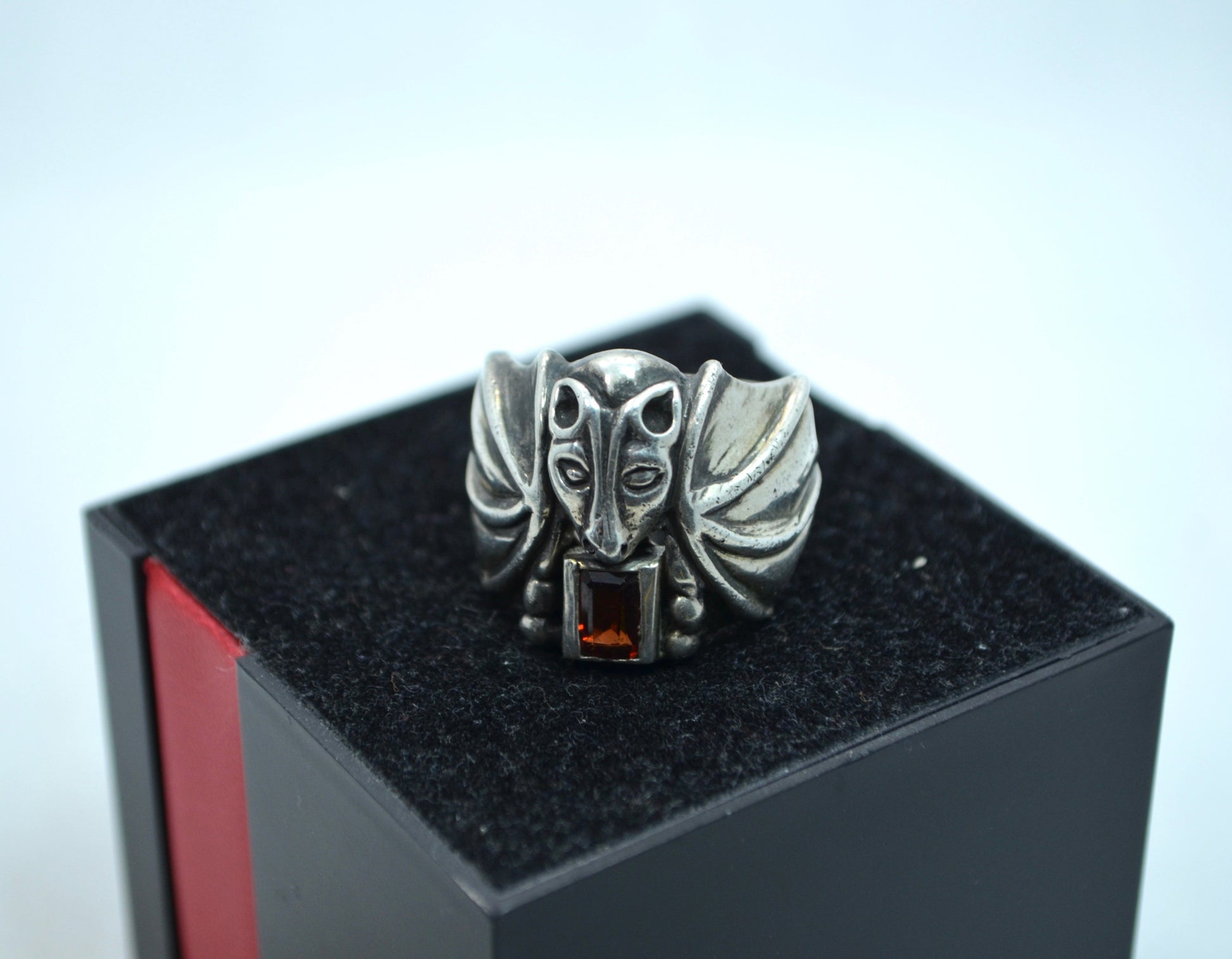 Vintage Large Mens Sterling Silver Flying Bat Smokey Quartz Ring - Hashtag Watch Company
