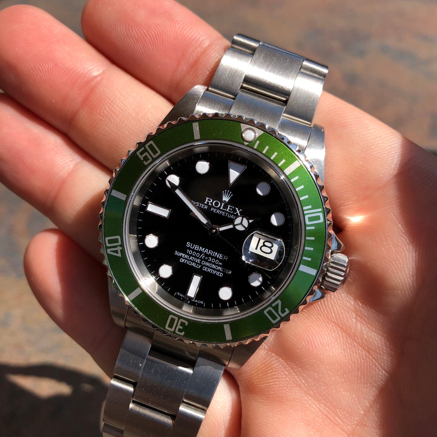 Rolex Submariner 16610V 50th Anniversary Green Kermit Z Serial Wristwatch Box Papers Circa 2006 - Hashtag Watch Company