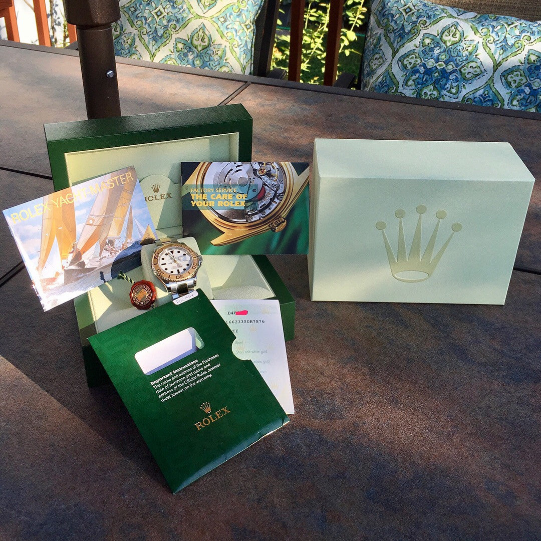 Rolex Yachtmaster 16623 Two Tone Steel Gold 40mm White Oyster Wristwatch Box Papers - Hashtag Watch Company