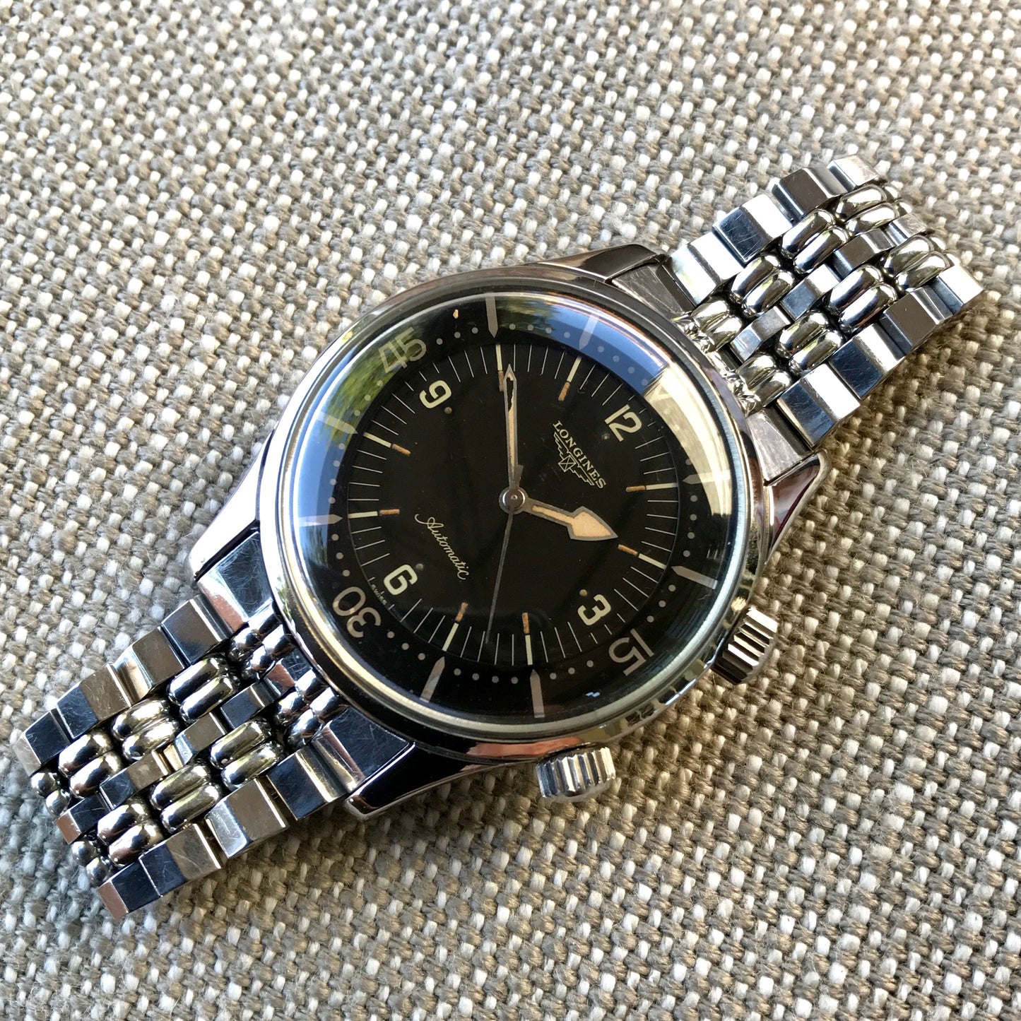 Vintage Longines Super Compressor 7042 Stainless Steel Automatic Black Gilt Wristwatch 1960's - Hashtag Watch Company