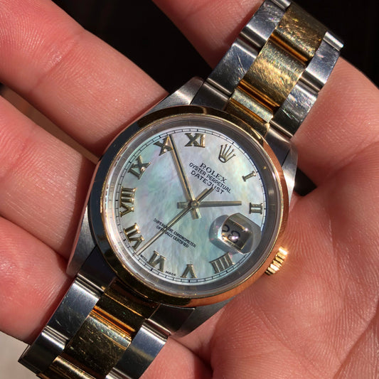 2000 Rolex Datejust 16203 Mother of Pearl Oyster Two Tone Wristwatch Box Papers - Hashtag Watch Company