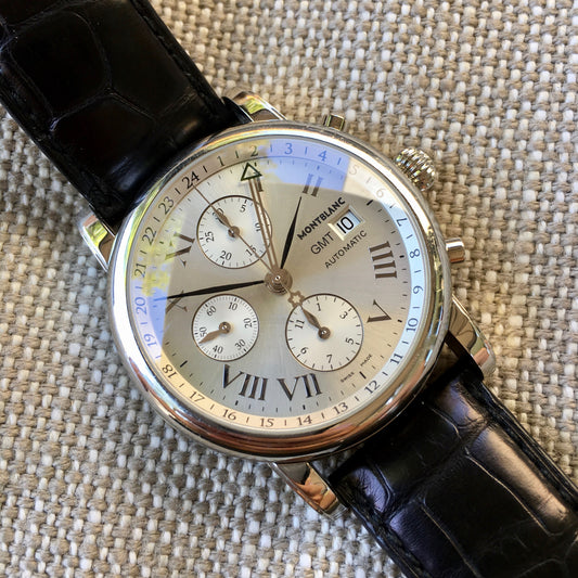 Montblanc Meisterstuck 7067 Chronograph GMT Stainless Steel Automatic 42mm Wristwatch - Hashtag Watch Company
