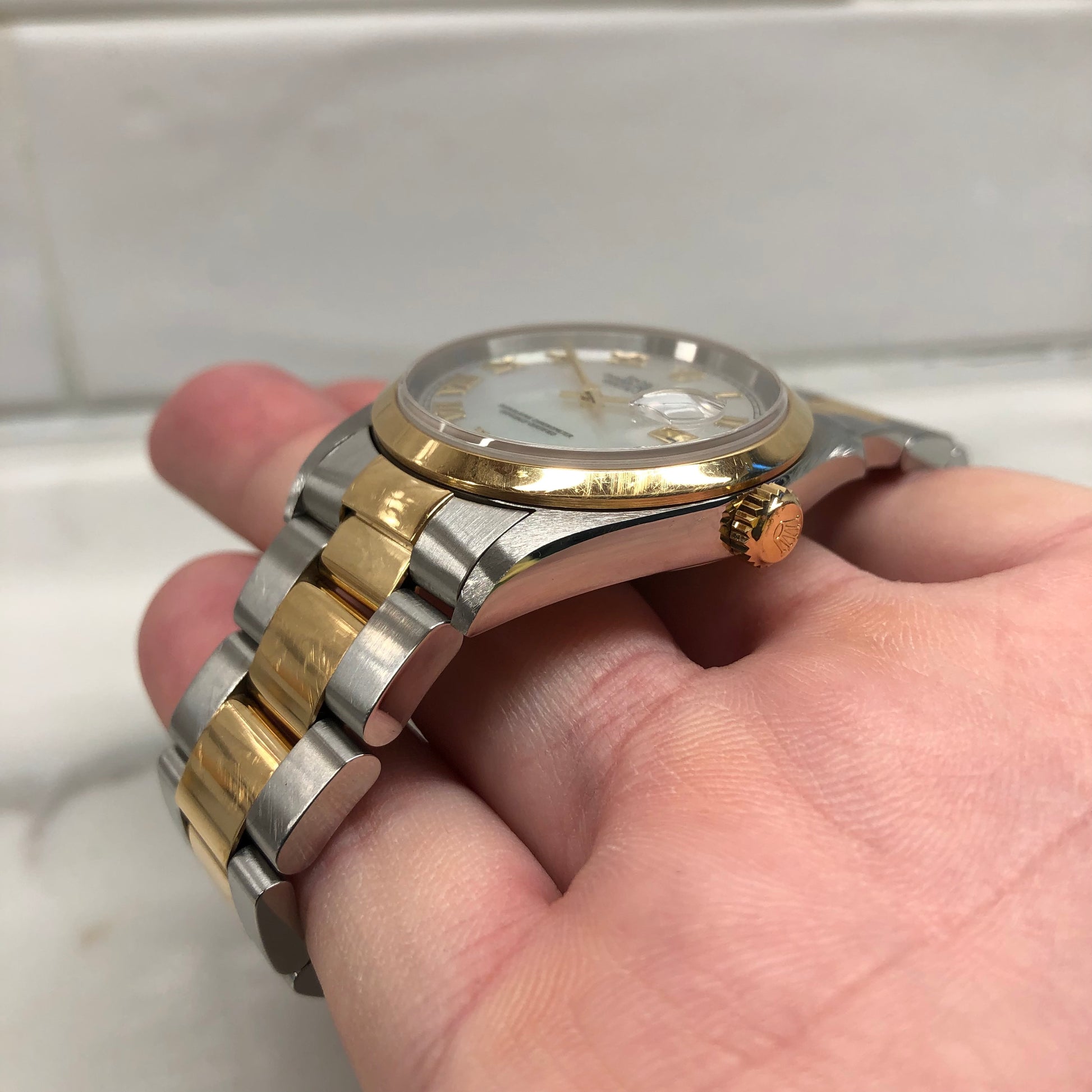 2000 Rolex Datejust 16203 Mother of Pearl Oyster Two Tone Wristwatch Box Papers - Hashtag Watch Company