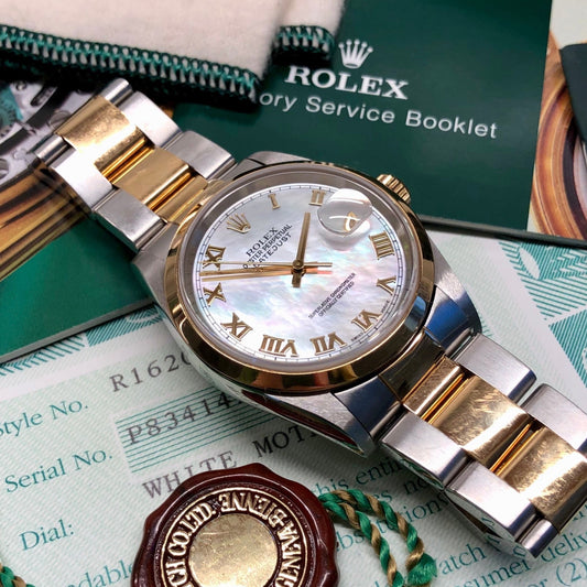 2000 Rolex Datejust 16203 Mother of Pearl Oyster Two Tone Wristwatch Box Papers - Hashtag Watch Company