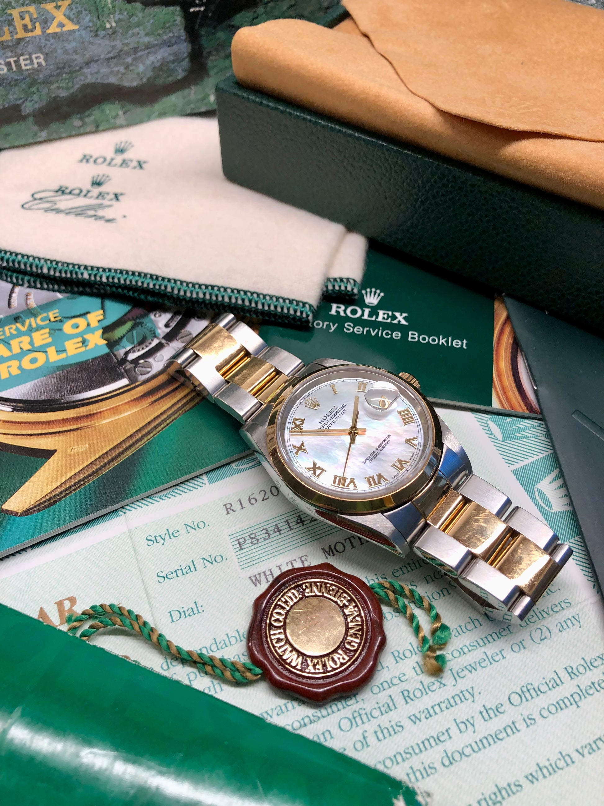 2000 Rolex Datejust 16203 Mother of Pearl Oyster Two Tone Wristwatch Box Papers - Hashtag Watch Company