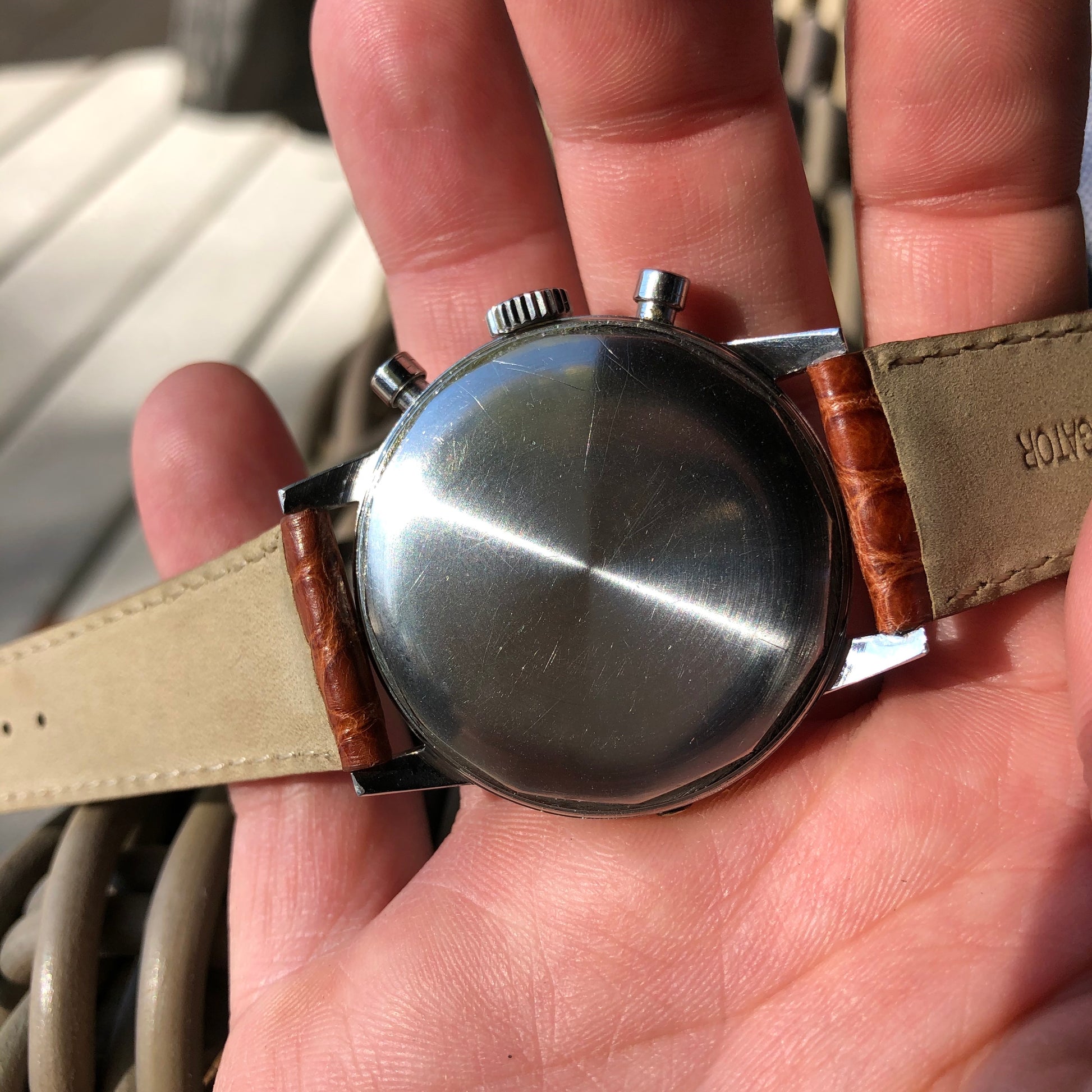 Vintage Abercrombie & Fitch Co. Seafarer 2443 First Execution Heuer Chronograph Valjoux 72 Manual Steel Wristwatch - Hashtag Watch Company