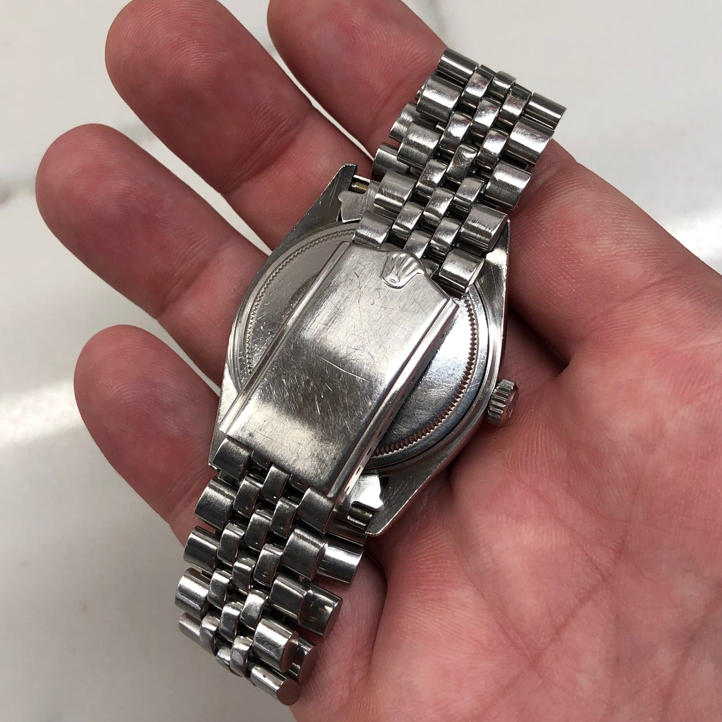 1977 Rolex Datejust 1603 Steel Engine Turned Jubilee Blue Dial Wristwatch - Hashtag Watch Company