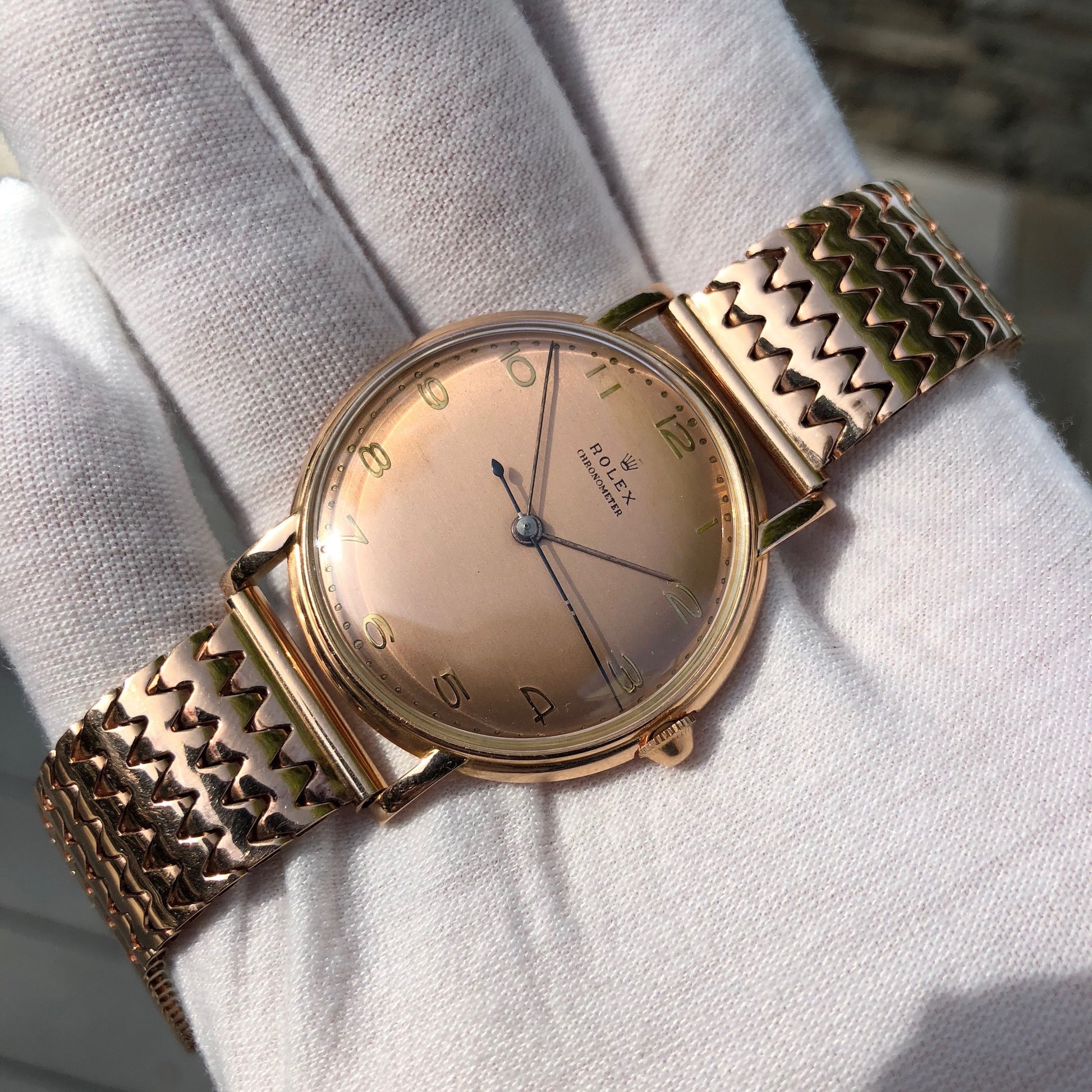 Vintage Rolex 4222 Chronometer 14K Rose Gold Manual 35mm Dress Wristwatch Circa 1955 - Hashtag Watch Company