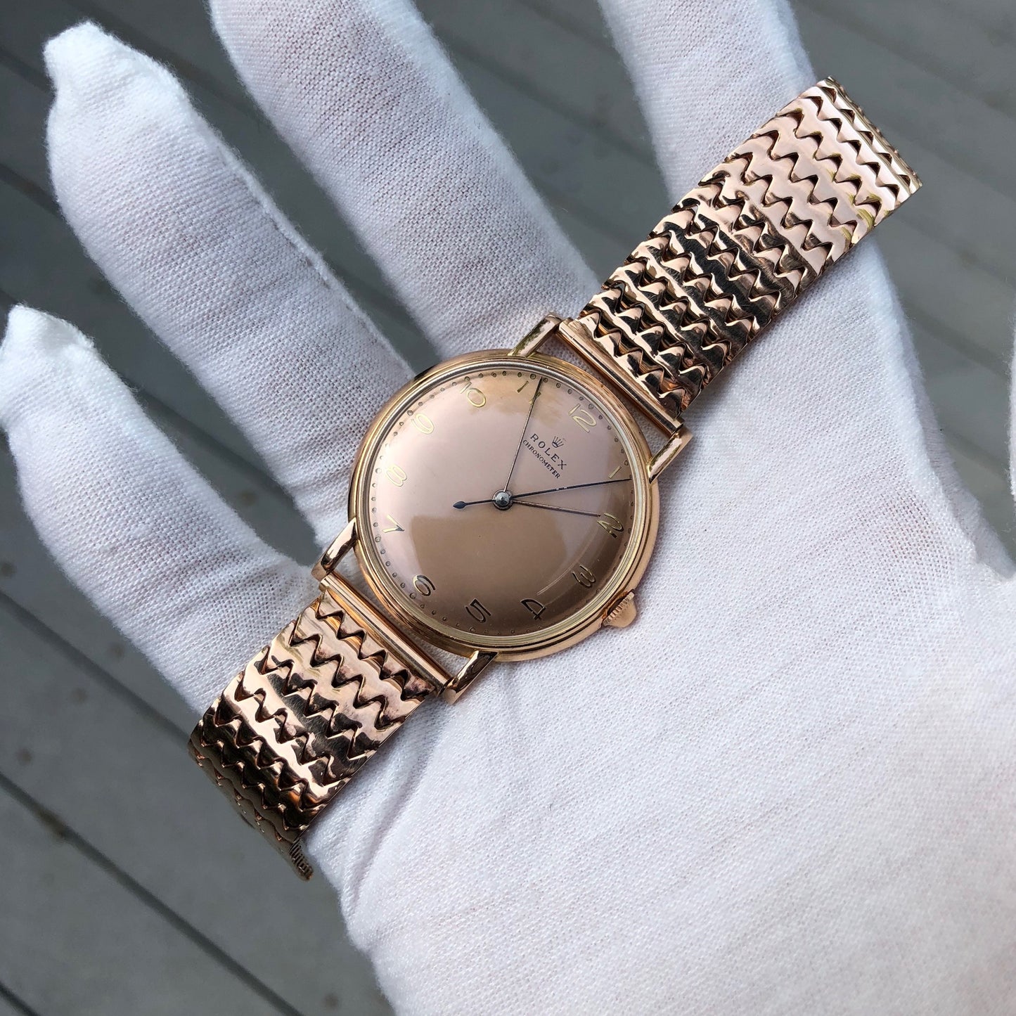 Vintage Rolex 4222 Chronometer 14K Rose Gold Manual 35mm Dress Wristwatch Circa 1955 - Hashtag Watch Company