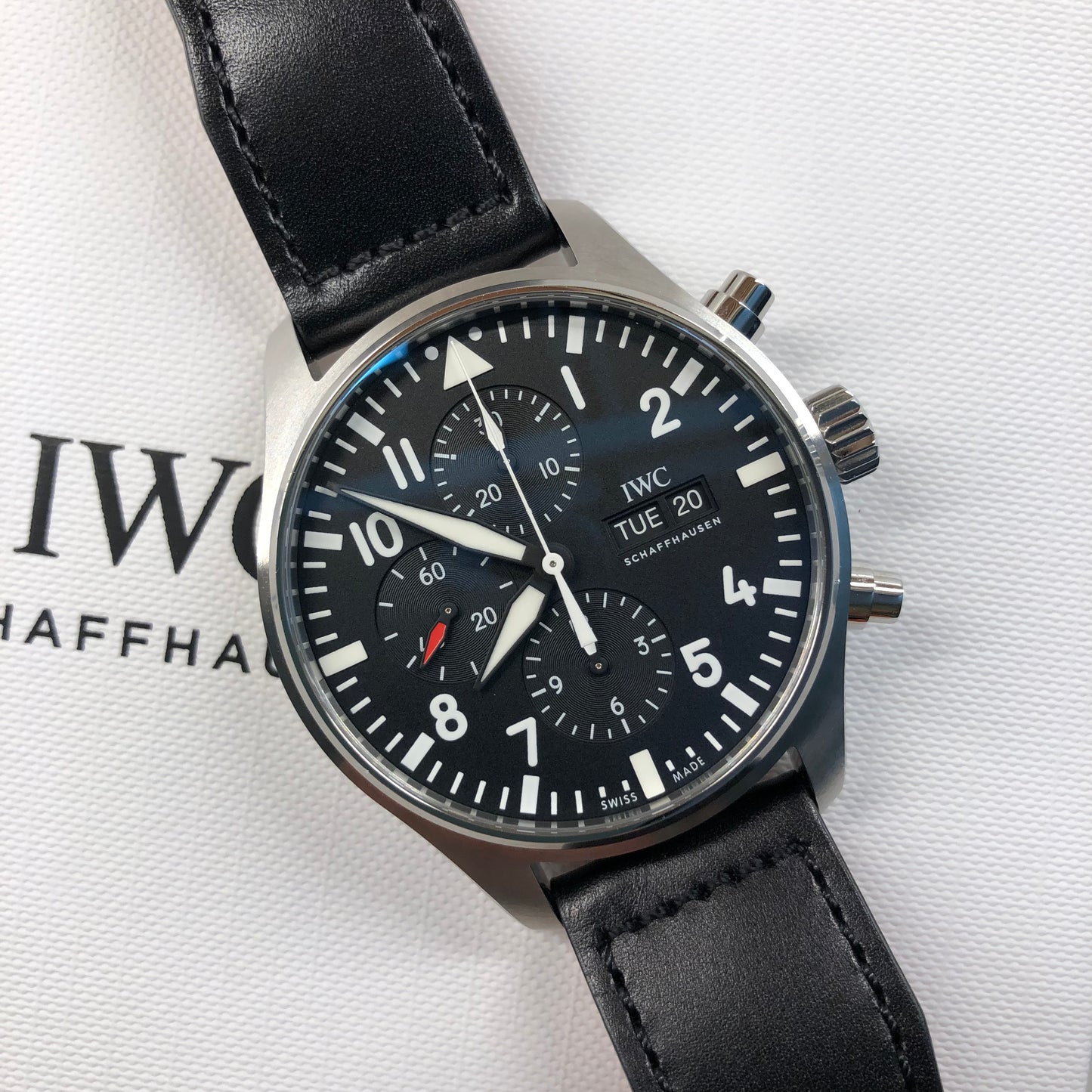 2022 IWC Pilot IW377709 Steel Chronograph Automatic 43mm Black Watch Full Set - Hashtag Watch Company