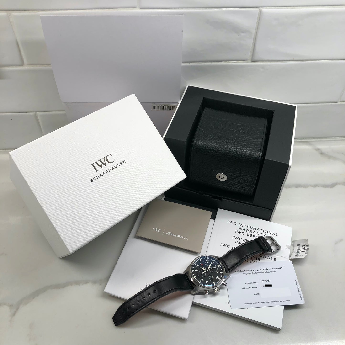 2022 IWC Pilot IW377709 Steel Chronograph Automatic 43mm Black Watch Full Set - Hashtag Watch Company