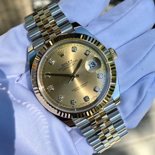 Rolex Datejust 126333 Champagne Diamond 41mm Steel Gold Two Tone Automatic Watch Box & Papers 2016 - Hashtag Watch Company