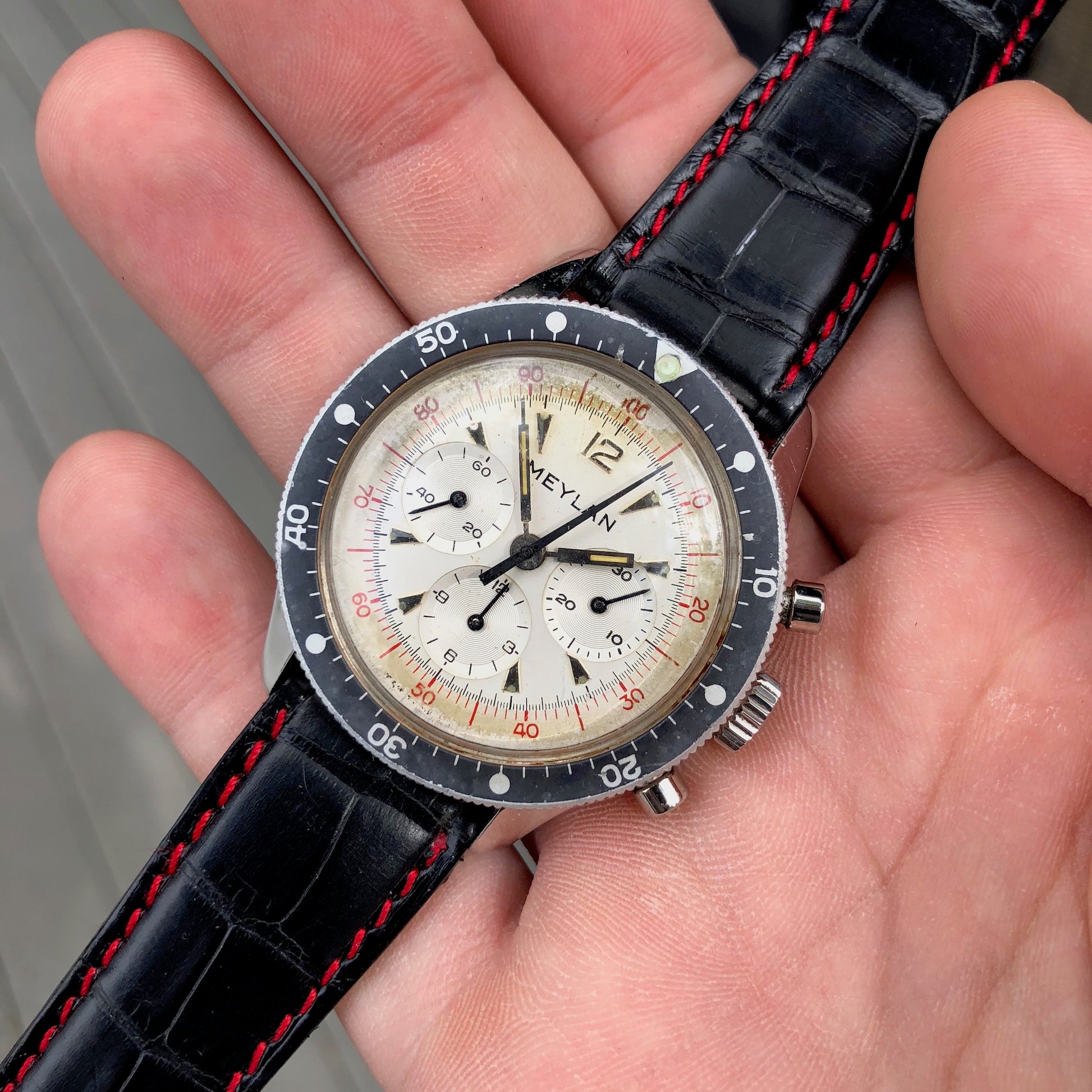 Vintage Meylan 816A Stainless Steel Chronograph Manual 37mm Wristwatch Circa 1960's - Hashtag Watch Company