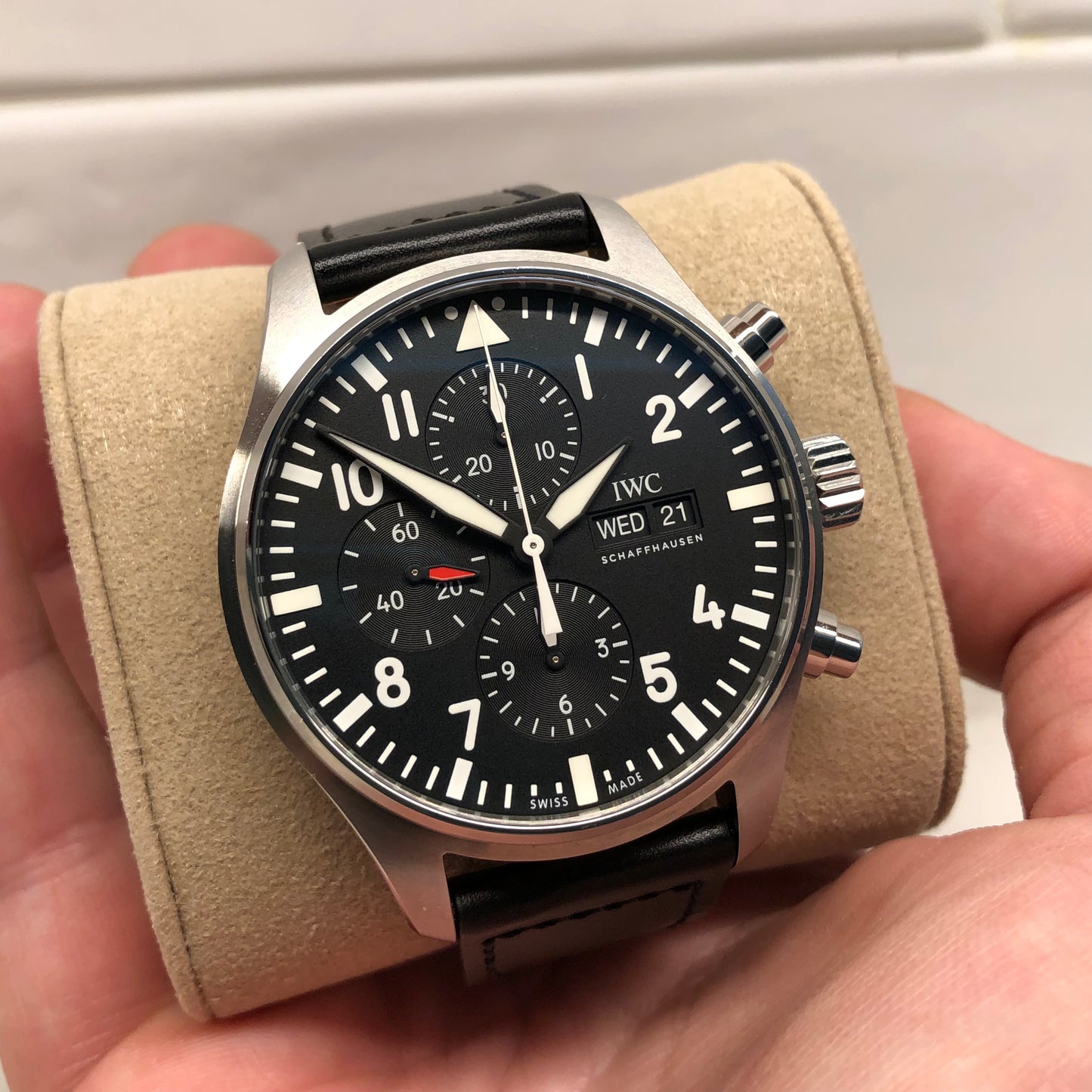 2022 IWC Pilot IW377709 Steel Chronograph Automatic 43mm Black Watch Full Set - Hashtag Watch Company