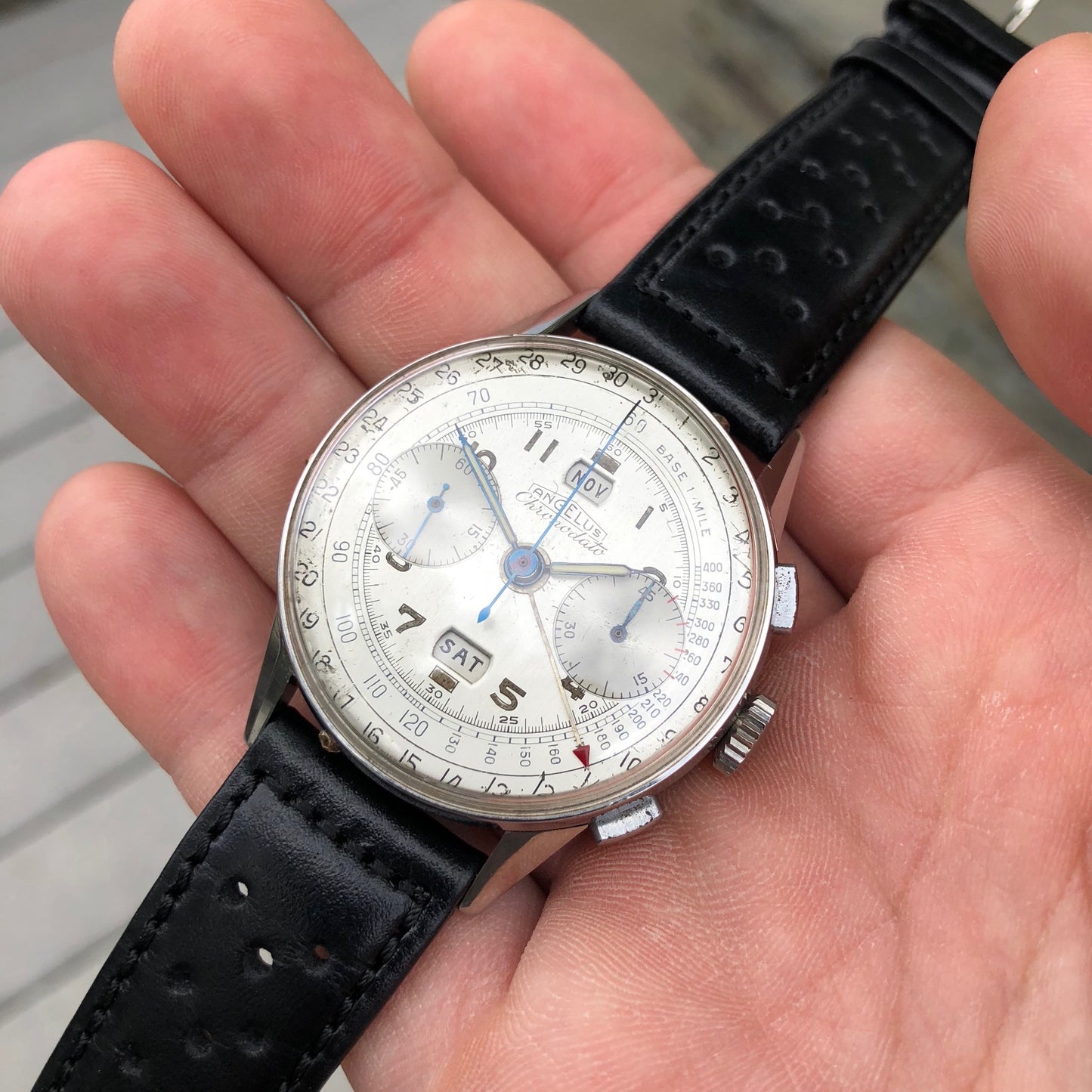 Vintage Angelus Chronodato Steel Chronograph Triple Date Calendar Manual Wristwatch Circa 1940's - Hashtag Watch Company