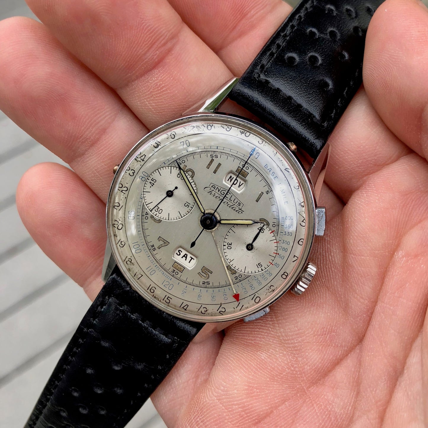 Vintage Angelus Chronodato Steel Chronograph Triple Date Calendar Manual Wristwatch Circa 1940's - Hashtag Watch Company