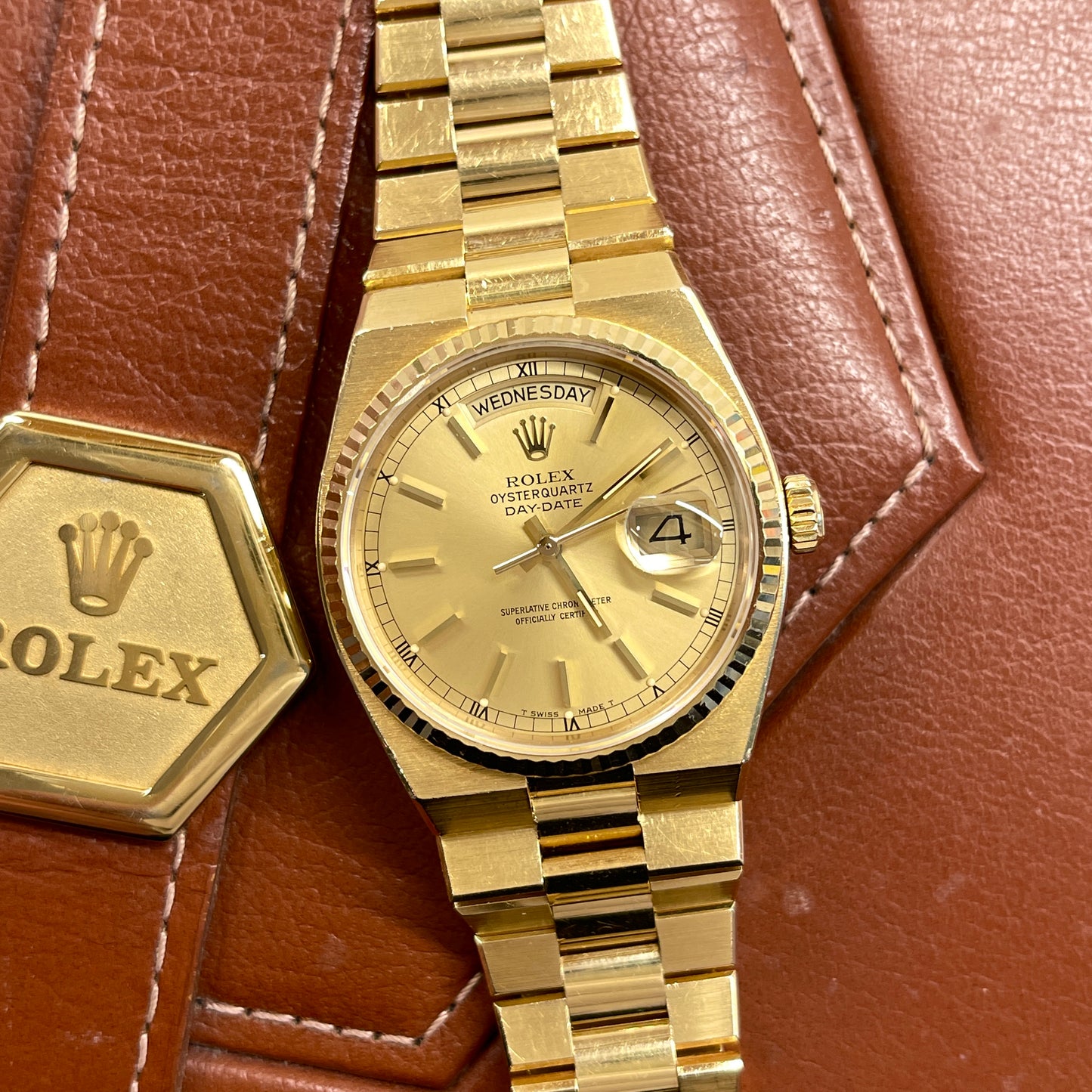 1981 Vintage Rolex Oysterquartz President 19018 Day Date 18K Yellow Gold Wristwatch - Hashtag Watch Company