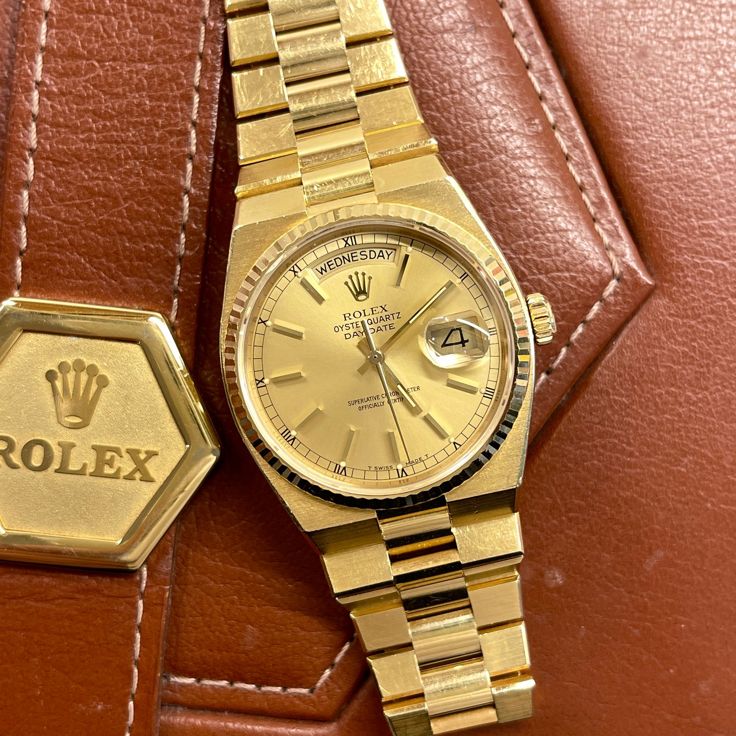 1981 Vintage Rolex Oysterquartz President 19018 Day Date 18K Yellow Gold Wristwatch - Hashtag Watch Company