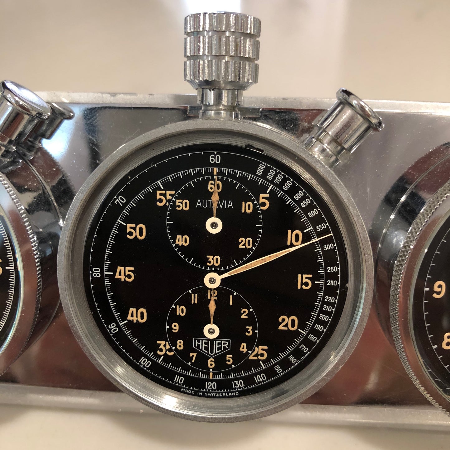 Heuer Rally Timer Autavia Dash Triple Set Timer Hervue Steel Chronograph Vintage Dashboard - Hashtag Watch Company