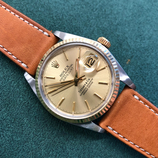 1978 Rolex Datejust 16013 Two Tone Tiffany & Co. Champagne Dial Wristwatch - Hashtag Watch Company