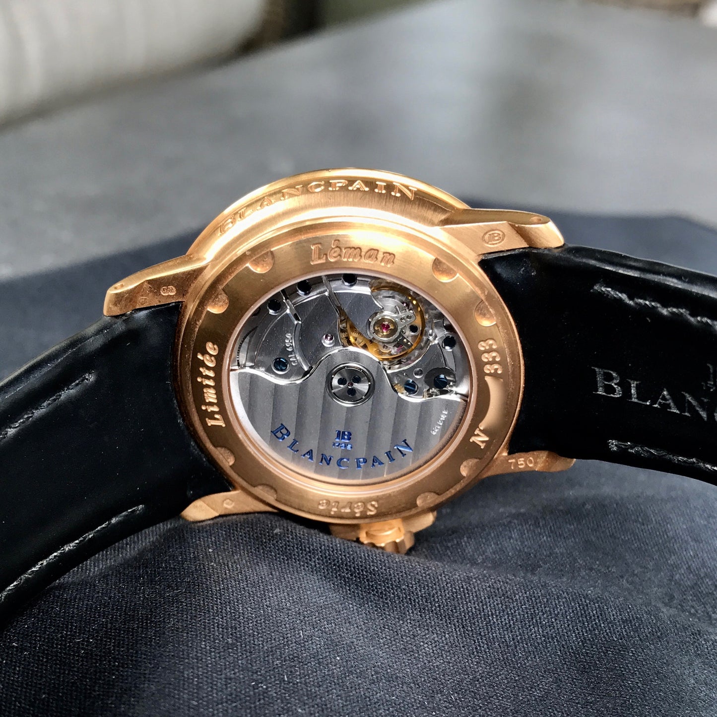 Blancpain Leman Serie Limitee Big Date 2850 18K Rose Gold Rubber Automatic Black Wristwatch - Hashtag Watch Company