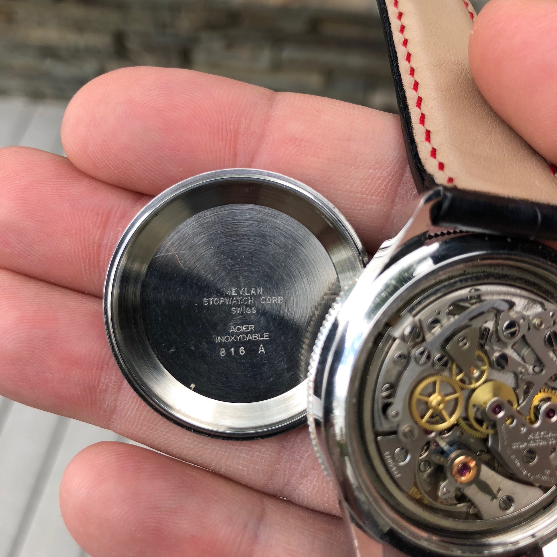 Vintage Meylan 816A Stainless Steel Chronograph Manual 37mm Wristwatch Circa 1960's - Hashtag Watch Company