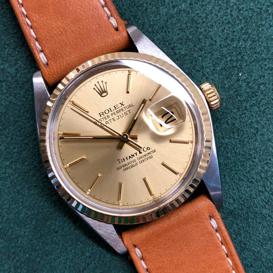 1978 Rolex Datejust 16013 Two Tone Tiffany & Co. Champagne Dial Wristwatch - Hashtag Watch Company