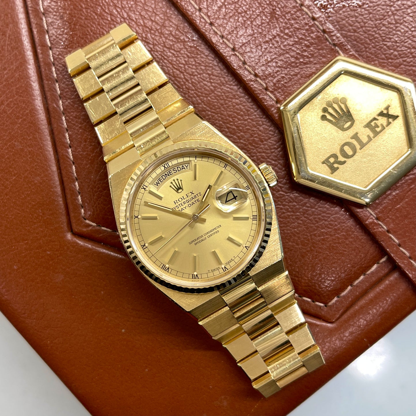 1981 Vintage Rolex Oysterquartz President 19018 Day Date 18K Yellow Gold Wristwatch - Hashtag Watch Company