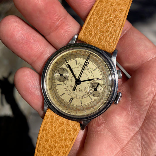 Vintage Eberhard & Co Single Button Steel Chronograph 40mm Oversized Wristwatch Circa 1940's - Hashtag Watch Company