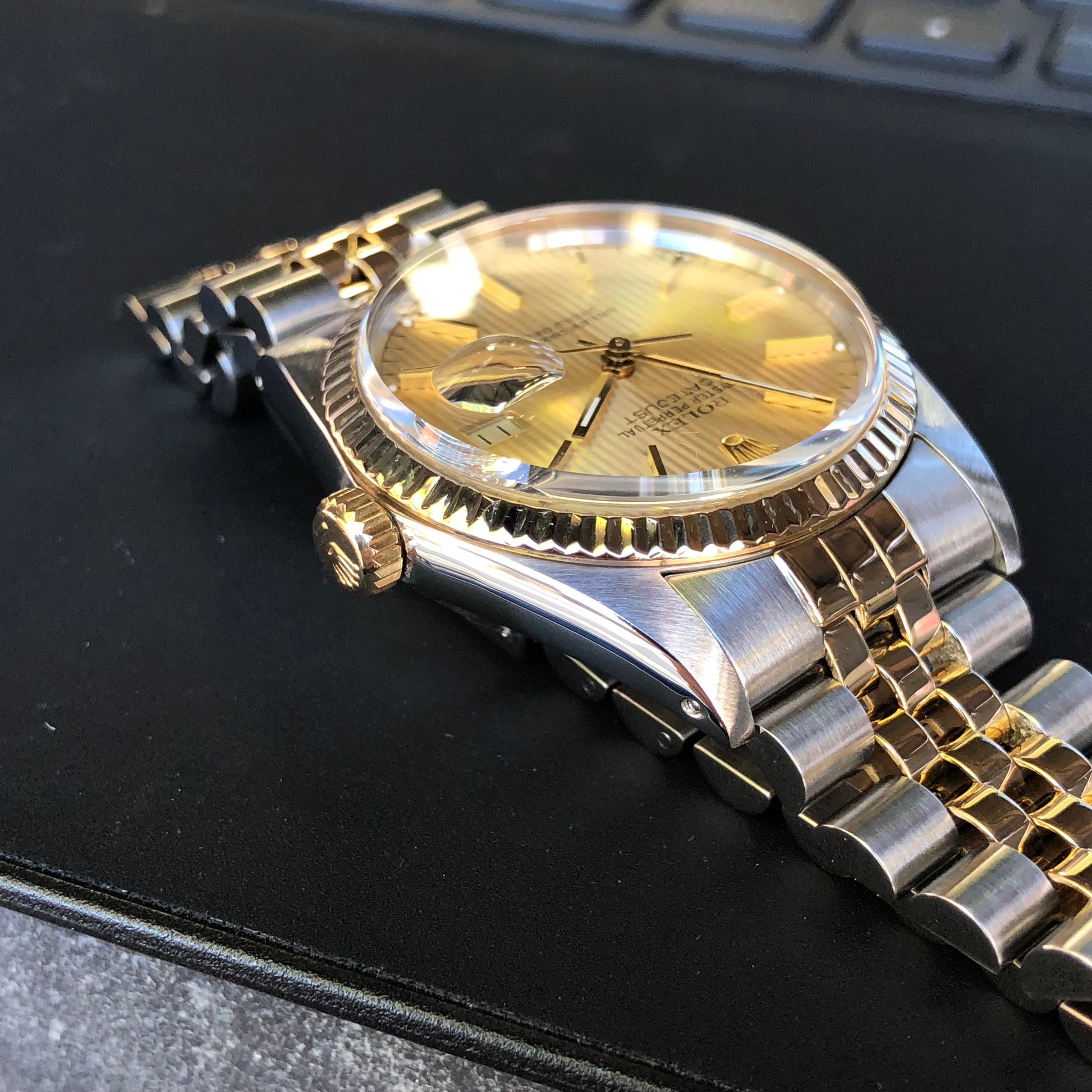 Vintage Rolex Datejust 16013 Champagne Tapestry Cal 3035 Oyster Perpetual Two Tone Steel Gold Wristwatch - Hashtag Watch Company