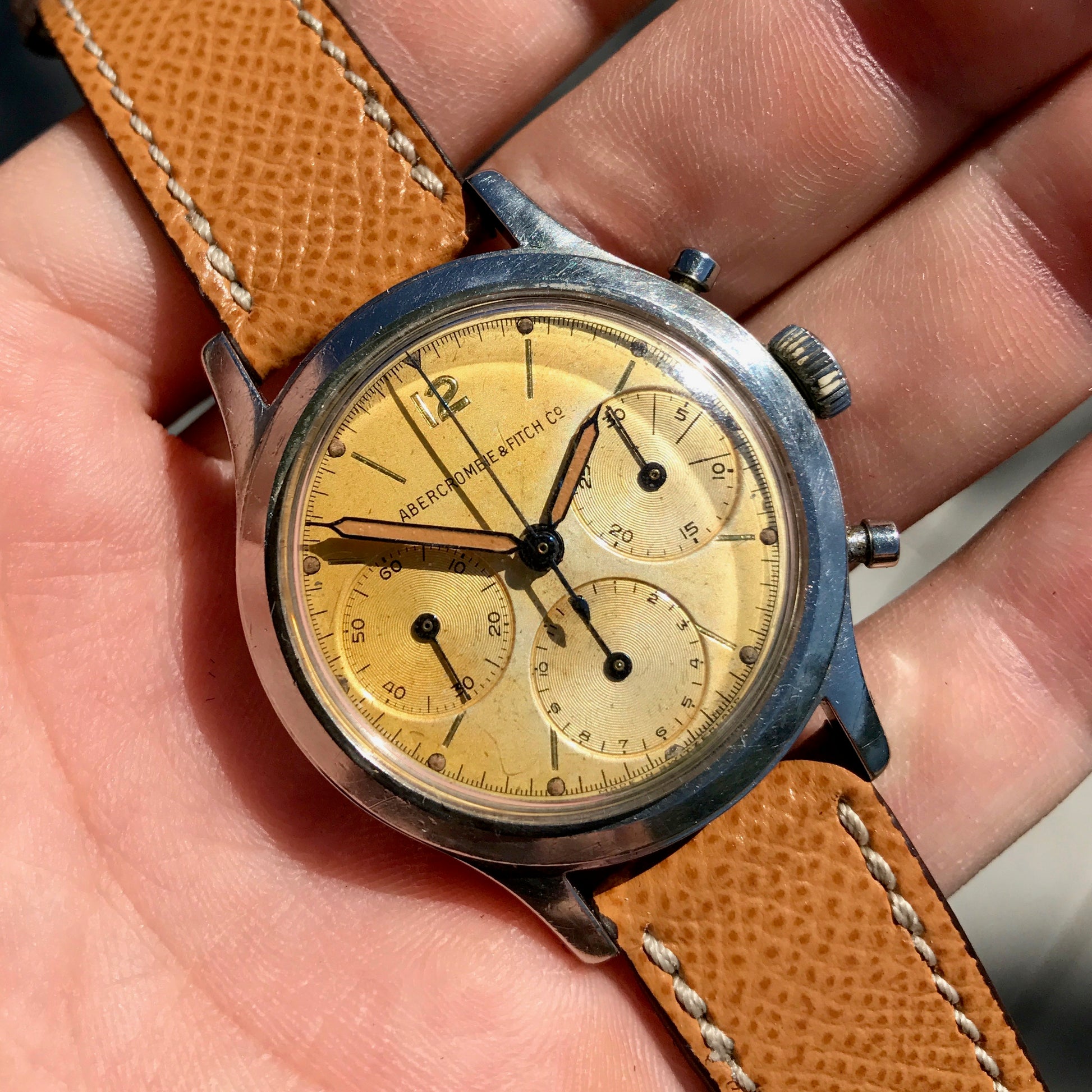 Vintage Abercrombie & Fitch Co. 2444 (Heuer) Chronograph Valjoux 72 Manual Steel Wristwatch - Hashtag Watch Company