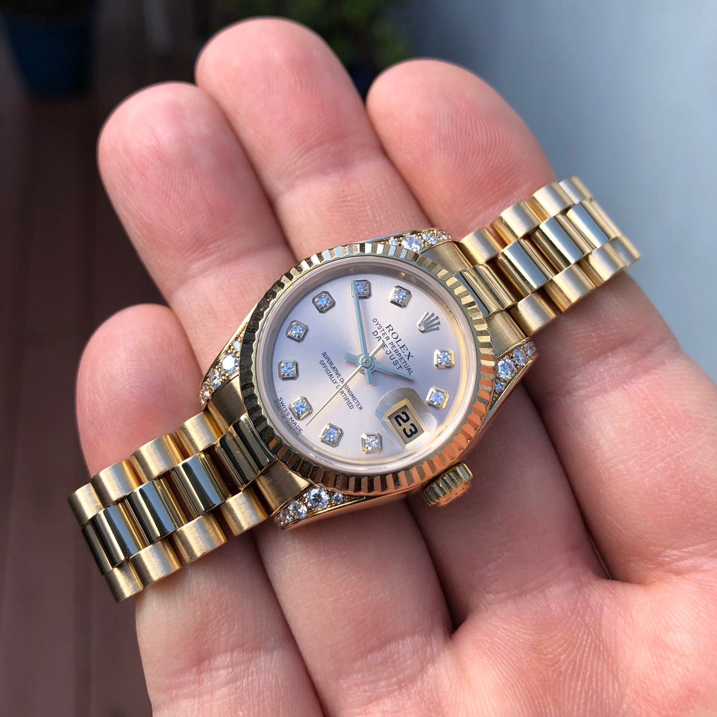 2001 Rolex Datejust 179238 Ladies President Diamond Lugs and Dial Yellow Gold Wristwatch - Hashtag Watch Company