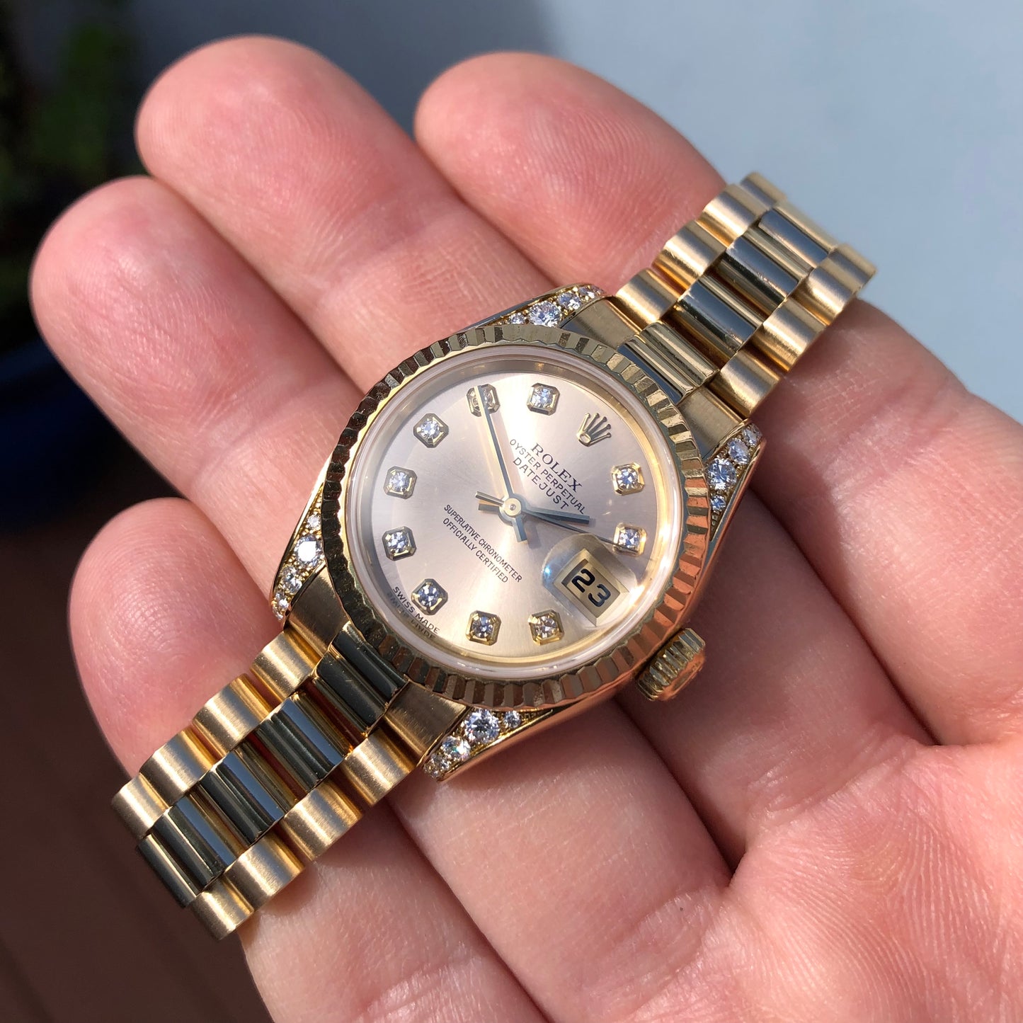 2001 Rolex Datejust 179238 Ladies President Diamond Lugs and Dial Yellow Gold Wristwatch - Hashtag Watch Company