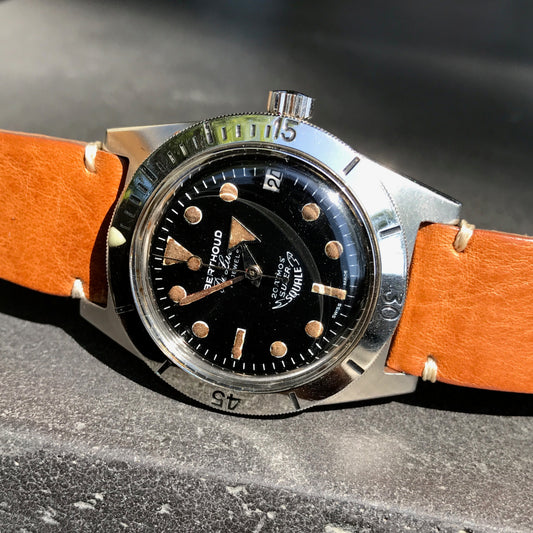 Vintage Berthoud De Luxe Super Squale 1157 Automatic Black Dial Leather Wristwatch - Hashtag Watch Company