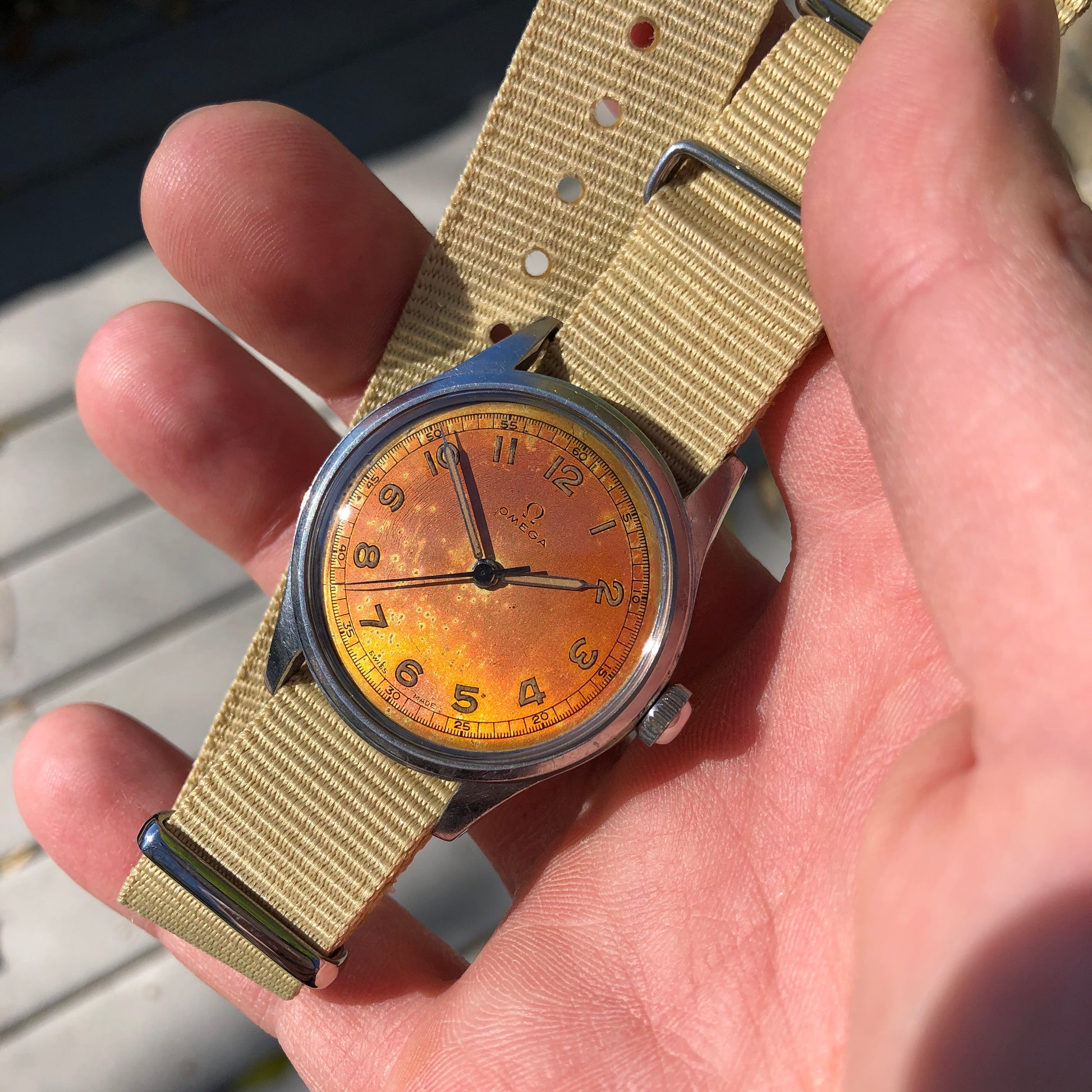 Vintage Omega Steel 2384 WWII US ARMY Tropical Radium Cal. 30T2 Manual Wind Wristwatch Circa 1940s - Hashtag Watch Company