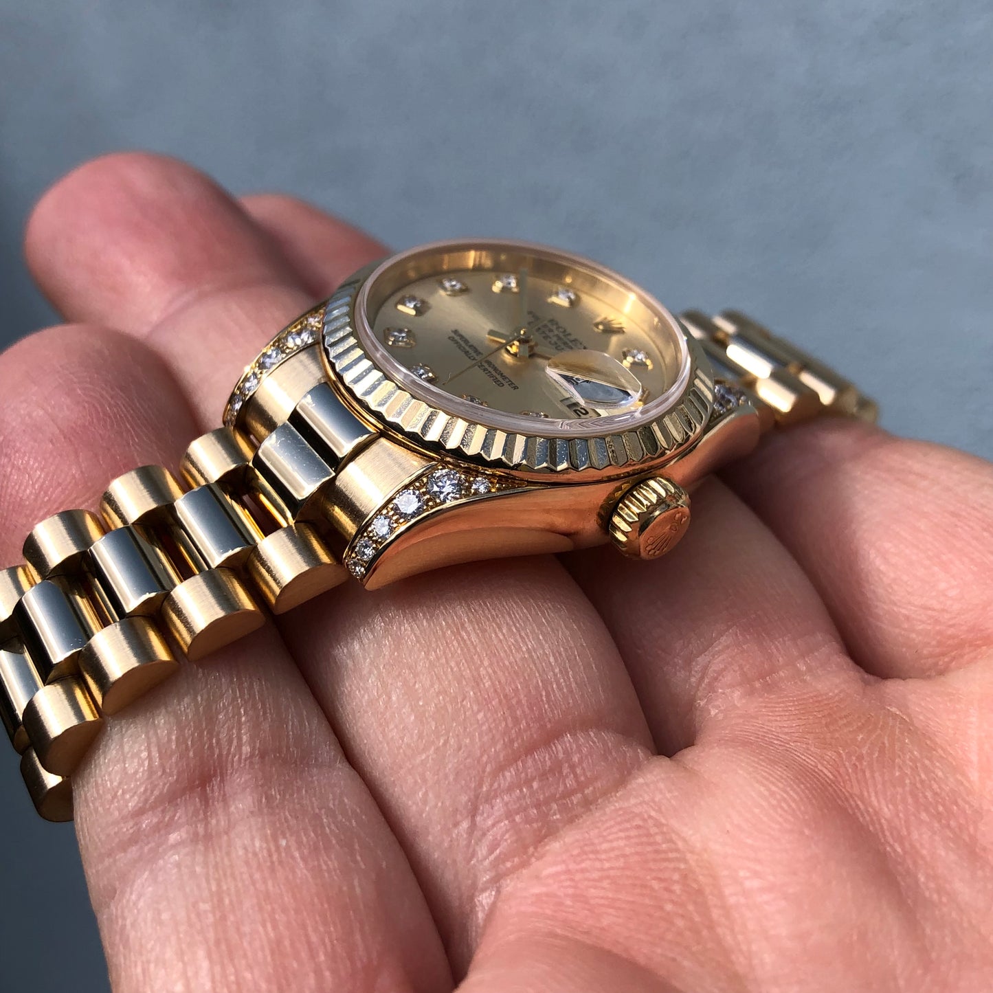 2001 Rolex Datejust 179238 Ladies President Diamond Lugs and Dial Yellow Gold Wristwatch - Hashtag Watch Company