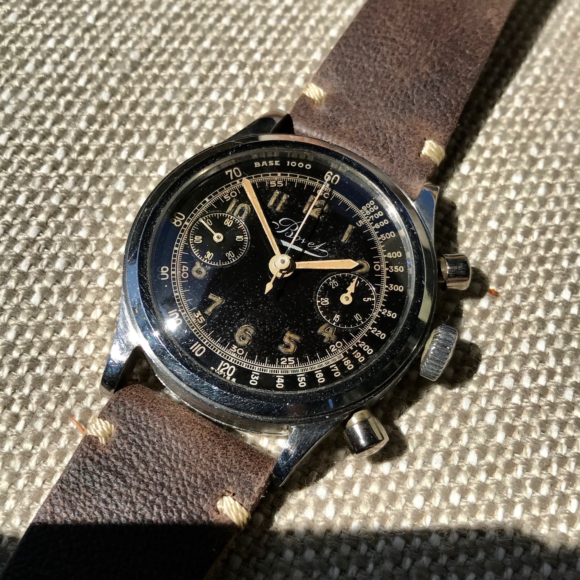 Vintage Bovet Mono-Rattrapante Steel Valjoux 84 Chronograph Black 38mm Leather Wristwatch - Hashtag Watch Company