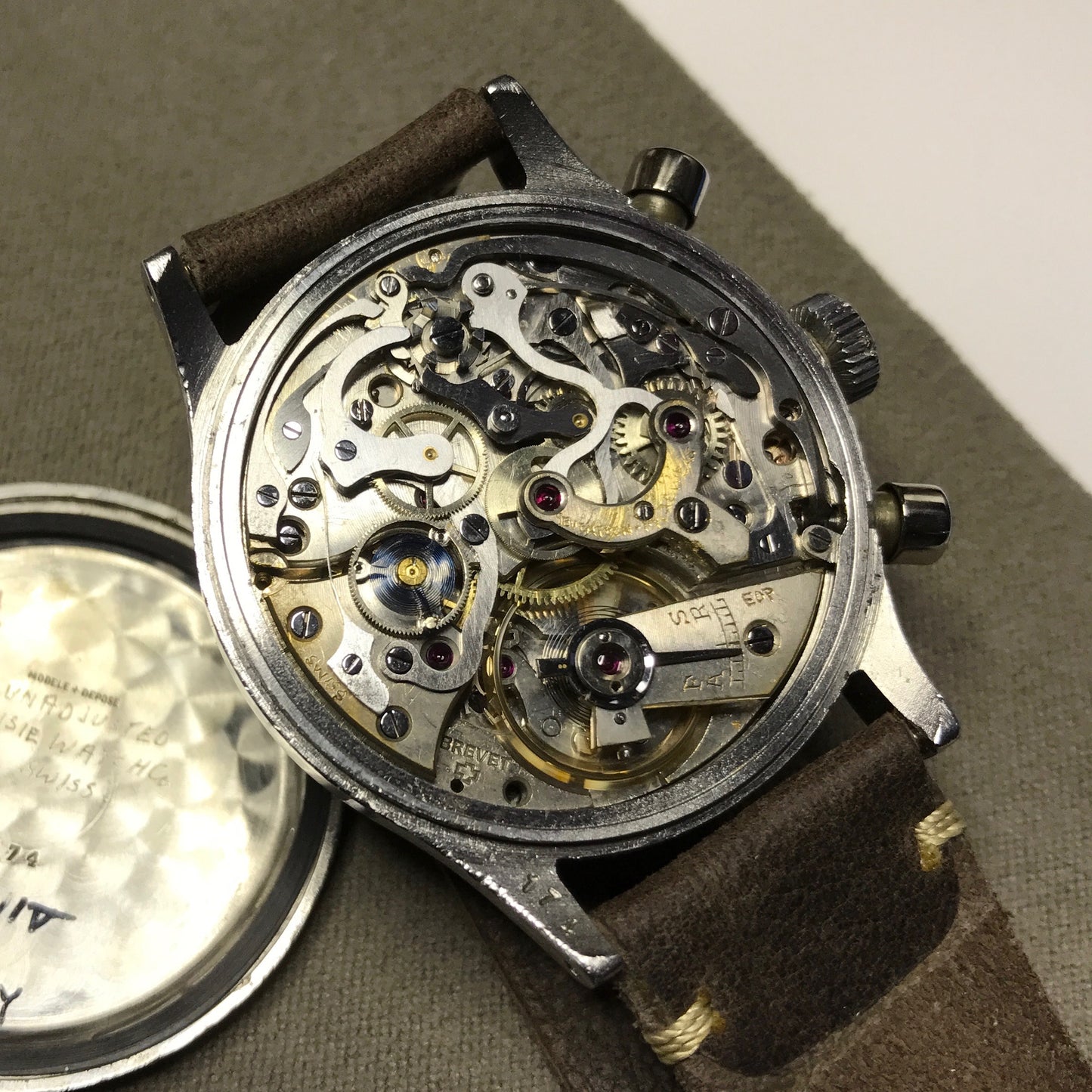 Vintage Bovet Mono-Rattrapante Steel Valjoux 84 Chronograph Black 38mm Leather Wristwatch - Hashtag Watch Company